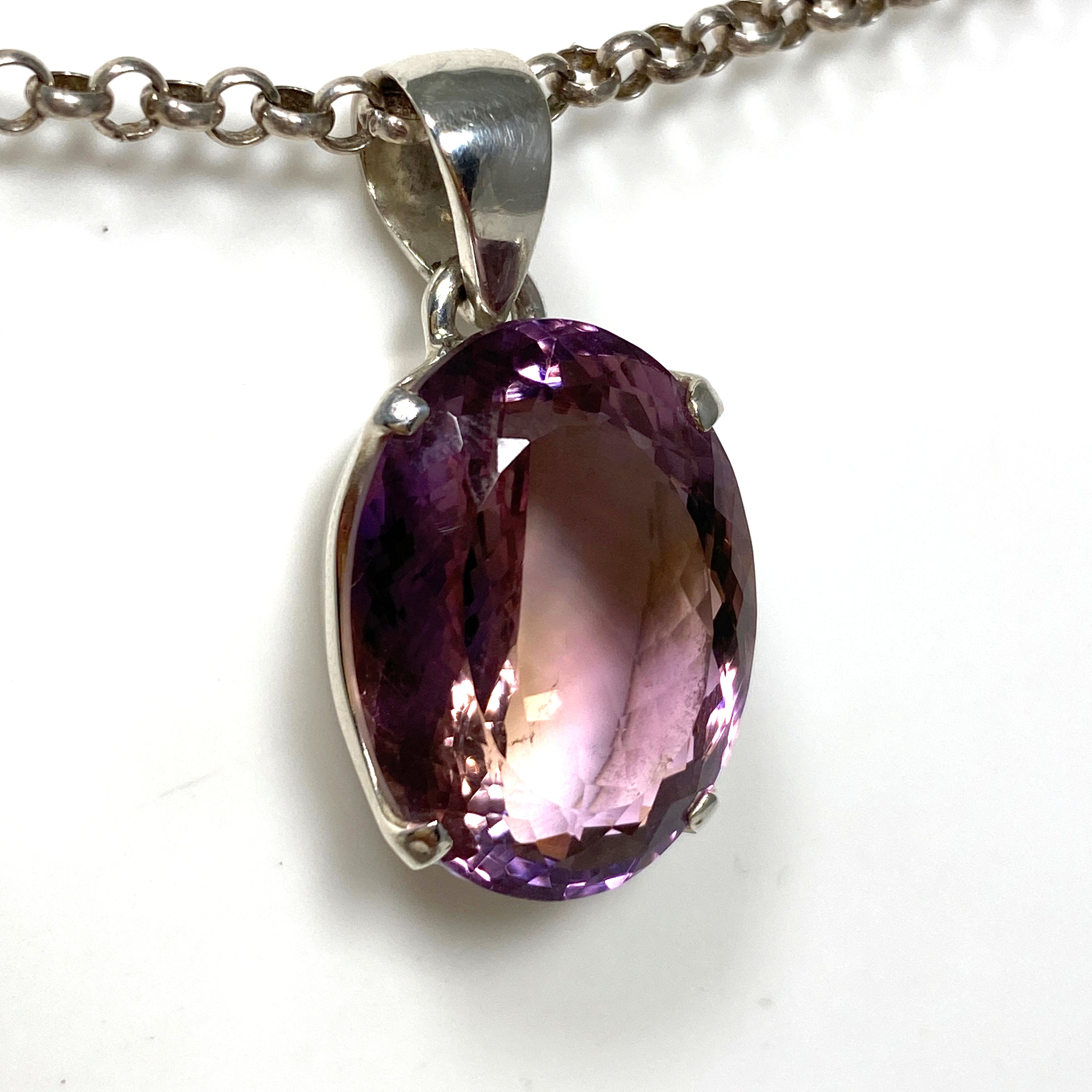 Natural Ametrine Gemstone Oval Faceted Pendant Necklace - 925 Sterling Silver Jewelry PPGJ778 for Women's Fashion & Gift Giving