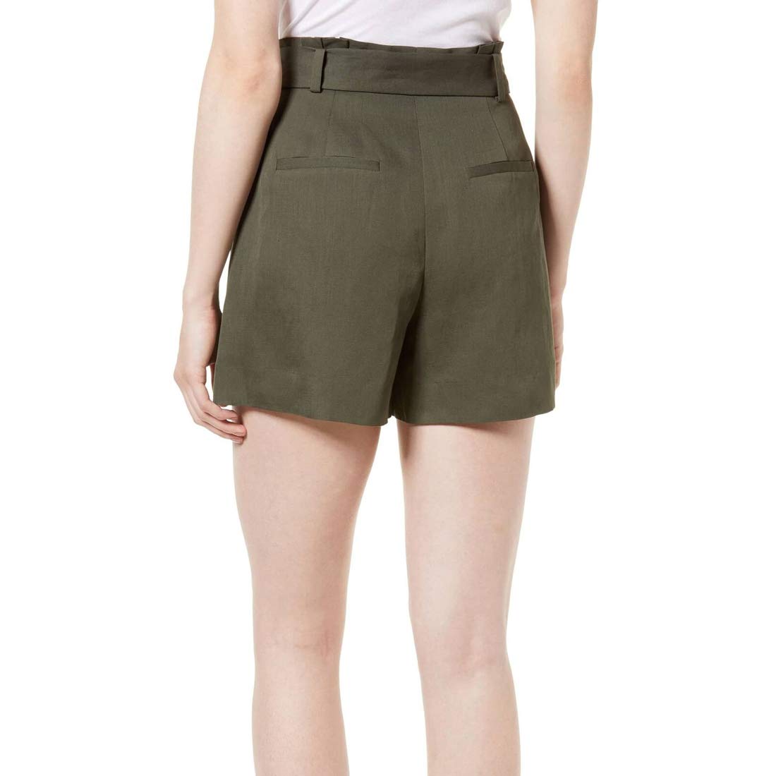 Women's High Waist Paper Bag Shorts - Olive Green, Size 10 | Casual Summer Shorts for Women, Perfect for Beach, Vacation & Everyday Wear