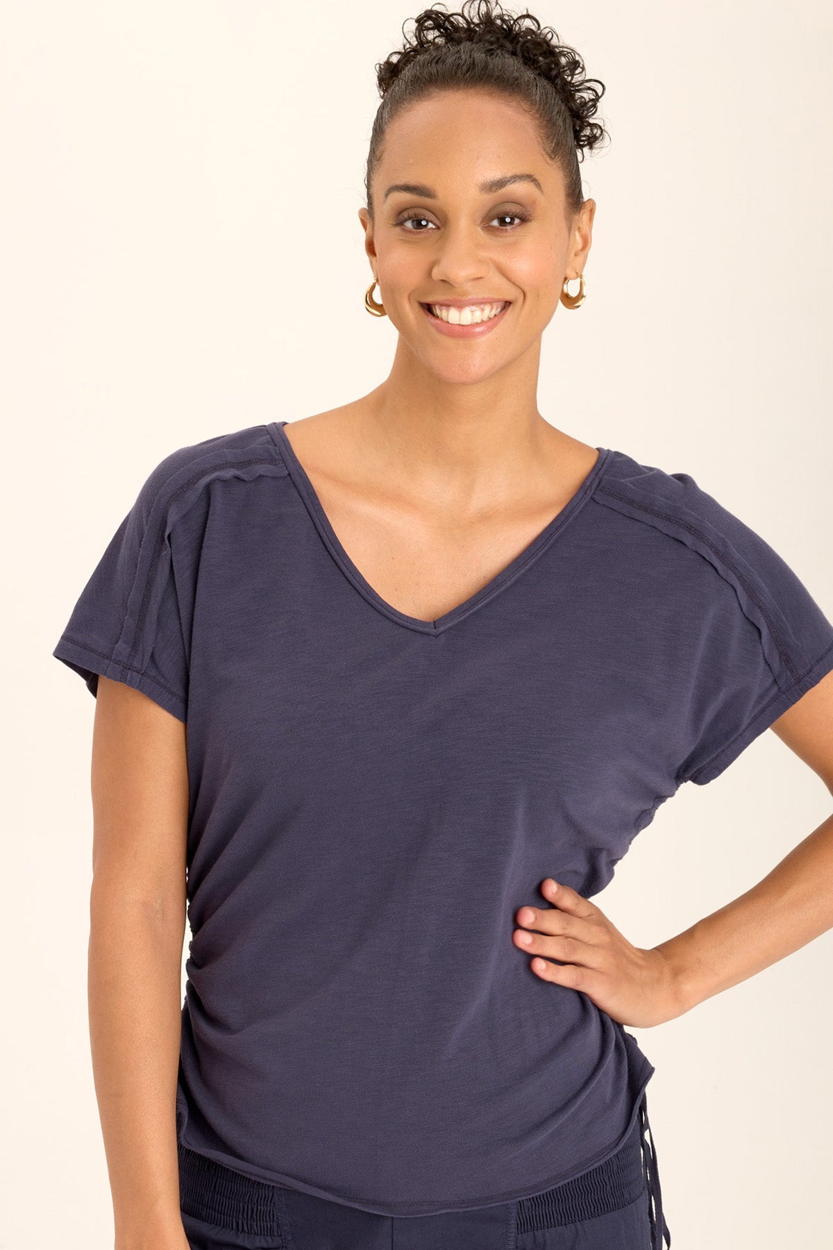 Diggory Women's V-Neck Cinched Cord Jersey Tee - Soft Stretch Casual T-Shirt for Everyday Wear, Work & Outfits