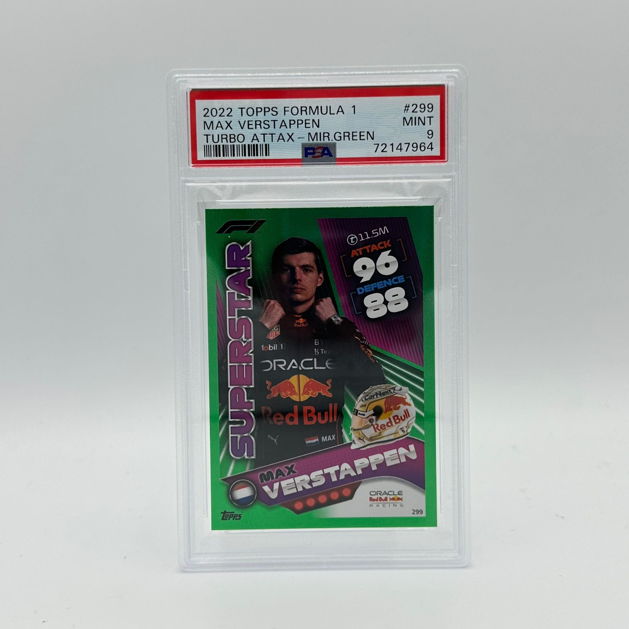 PSA 9 Graded 257/500 Max Verstappen #299 Superstar Mirror Green Trading Card - Perfect for Collectors, Sports Memorabilia Display, and F1 Racing Fans