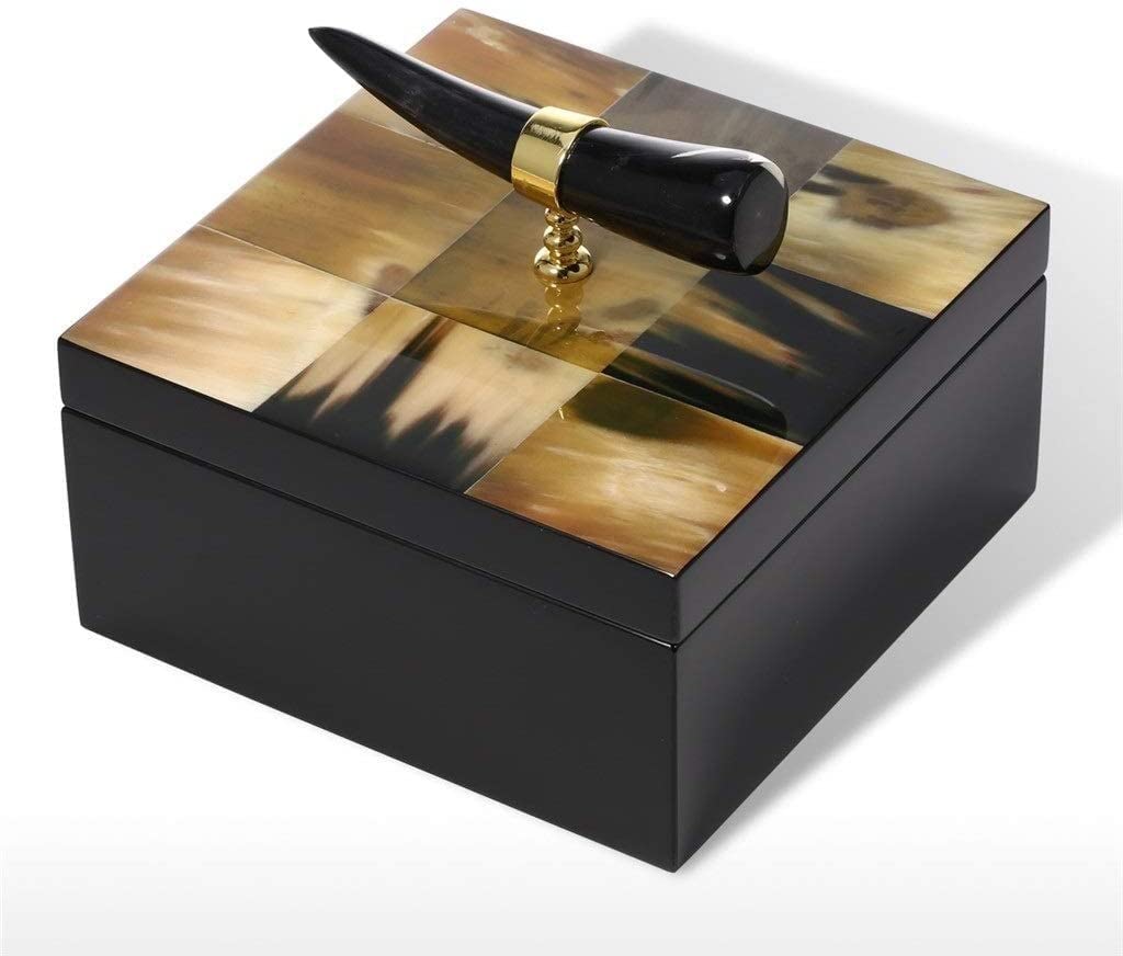 Elegant Wooden Jewelry Box with Horn Stripes - Black Velvet Lined Ring & Necklace Storage Organizer - Perfect Birthday Gift for Women | Jewelry Display & Home Decor Accessory