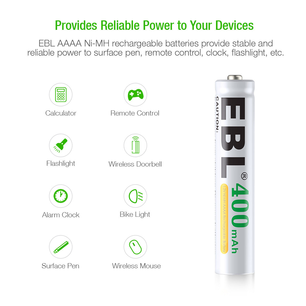 EBL AAAA Ni-MH Rechargeable Batteries 1.2V 400mAh - 4 Pack Long Lasting Power for Hearing Aids, Laser Pointers & Small Electronics