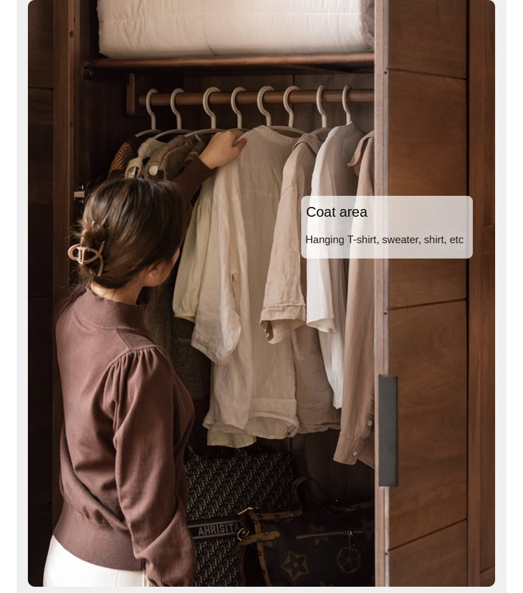 Premium Black Walnut Solid Wood Wardrobe & Storage Cabinet - Spacious Closet Organizer for Bedroom, Living Room, and Office