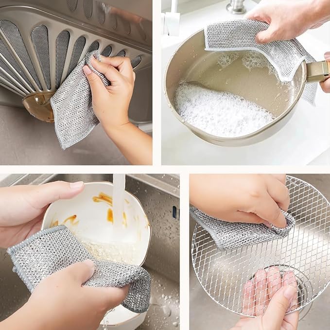 Non-Scratch Reusable Dish Washing Cloths - 2-Layer Mesh Wire Scrubber for Kitchen Cleaning - Pack of 5 | Perfect for Pots, Pans, Dishes & Countertops - Wet/Dry Use