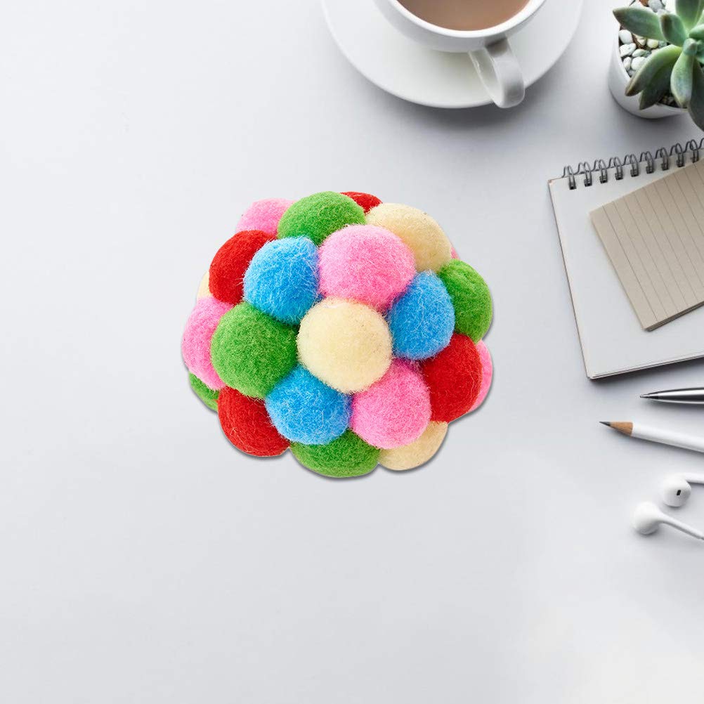 TEHAUX 3-Pack Rainbow Pompom Cat Toys - Interactive Plush Balls for Kittens, Fun Teasing & Biting Toy (7 Colors) - Perfect for Playtime, Training & Bonding with Your Cat