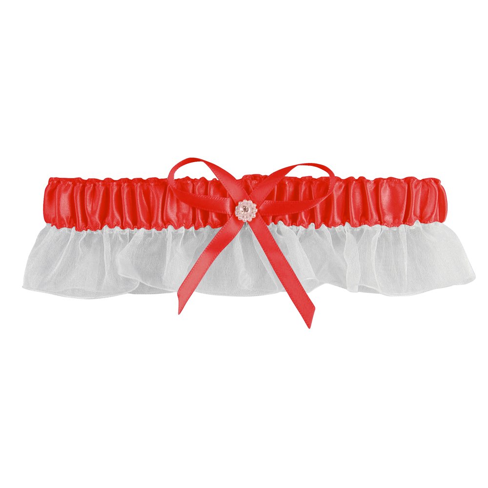 Elegant Red Satin Garter with Rhinestone Charm - Perfect for Weddings, Bridal Showers & Romantic Occasions