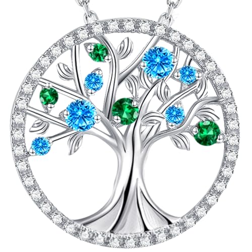 D March May Birthstones Aquamarine Emerald Necklace
