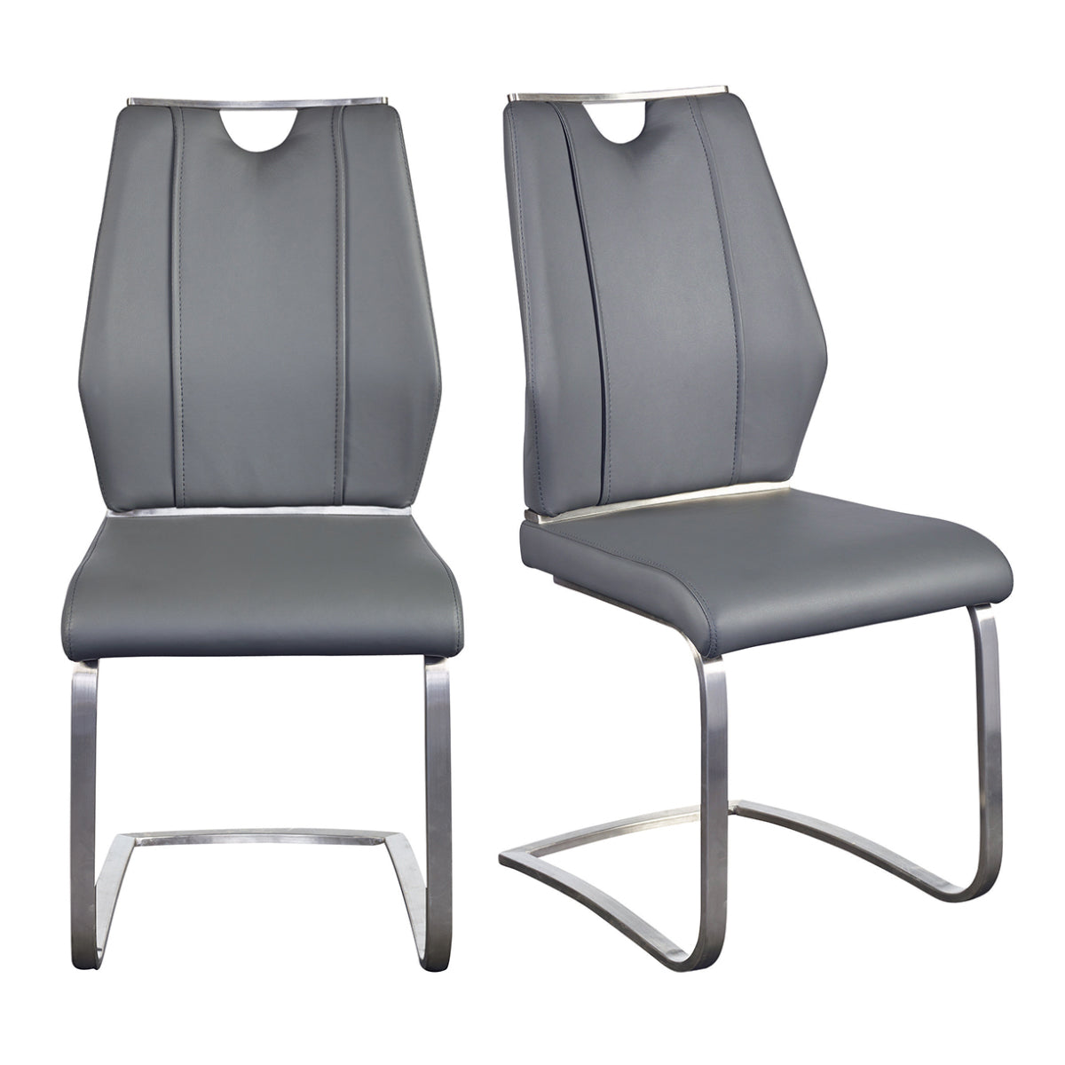 Lexington Side Leather Chair in Brushed Stainless Steel - Set of 2 Modern Dining Chairs for Home & Office | Perfect for Dining Rooms, Conference Tables & Lounge Areas