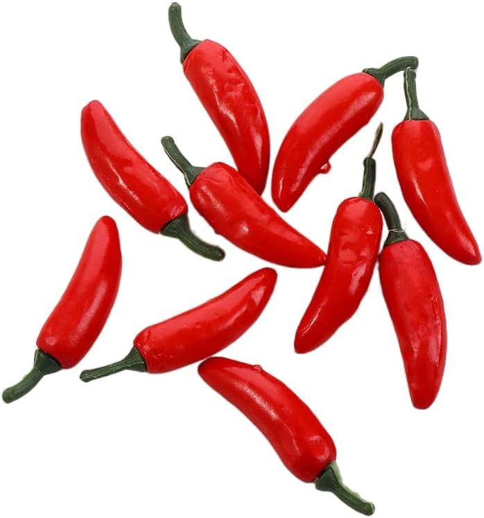 10Pcs Realistic Red Artificial Chili Peppers - Fake Plastic Vegetables for Home Kitchen Decor, Party Display, and DIY Crafts - Perfect for Table Centerpieces, Restaurant Decor, and Themed Events