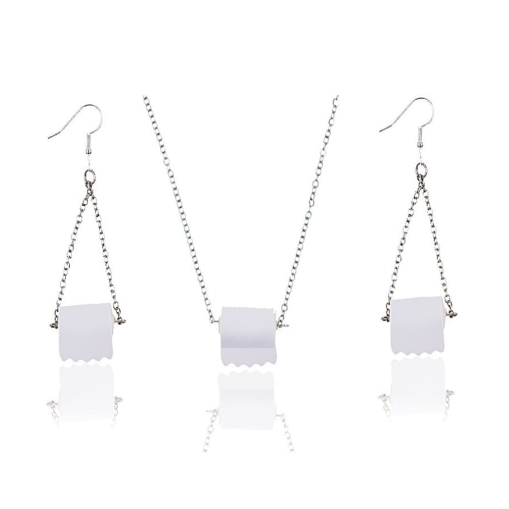 Funny Toilet Paper Earrings & Necklace Set for Women & Girls - Novelty Dangle Earrings, Gag Gift for Parties & Costume Events - Unique Bathroom-Themed Jewelry