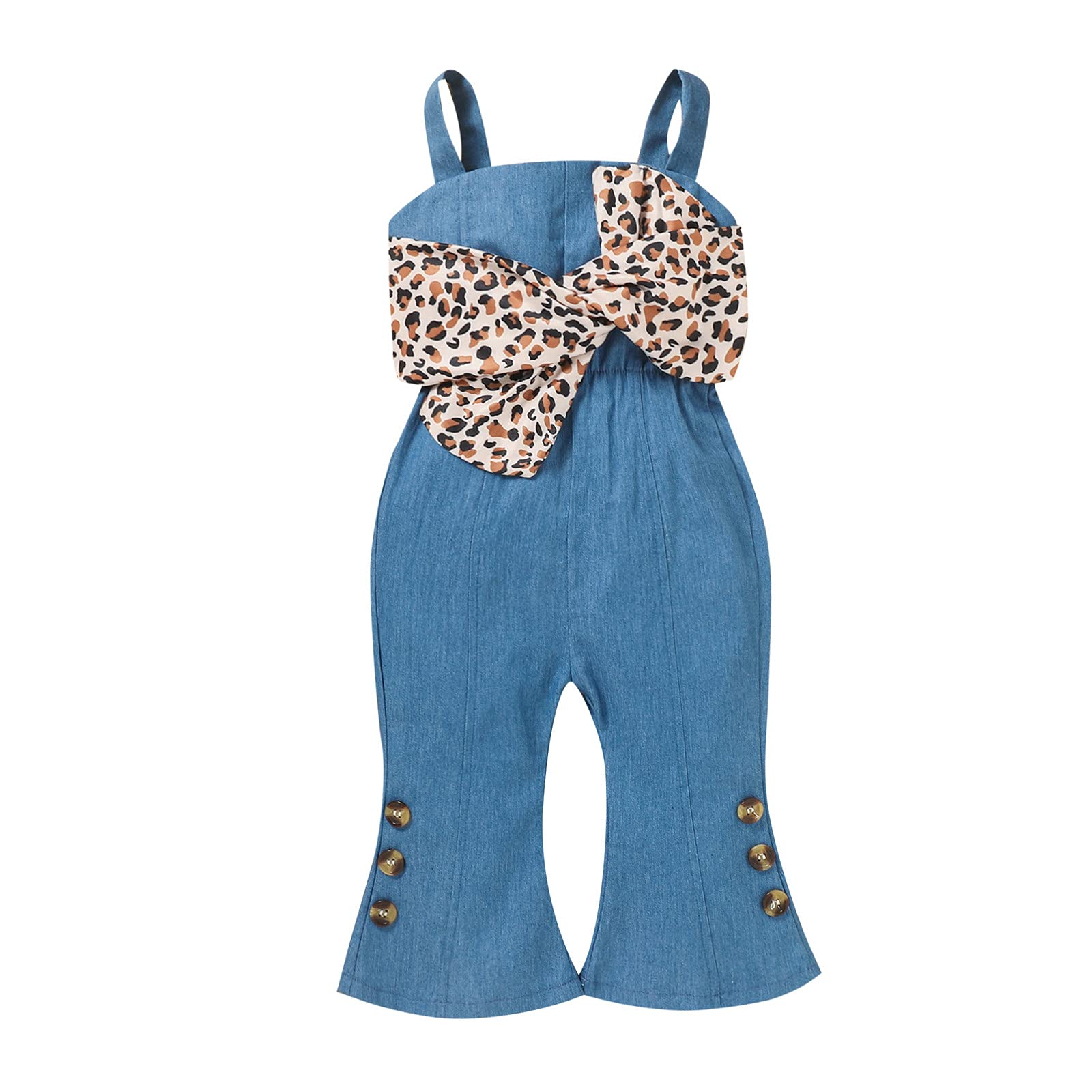Leopard Print Denim Suspender Jumpsuit with Bowknot - Stylish Women's Romper Bodysuit for Casual Outings, Parties & Date Nights
