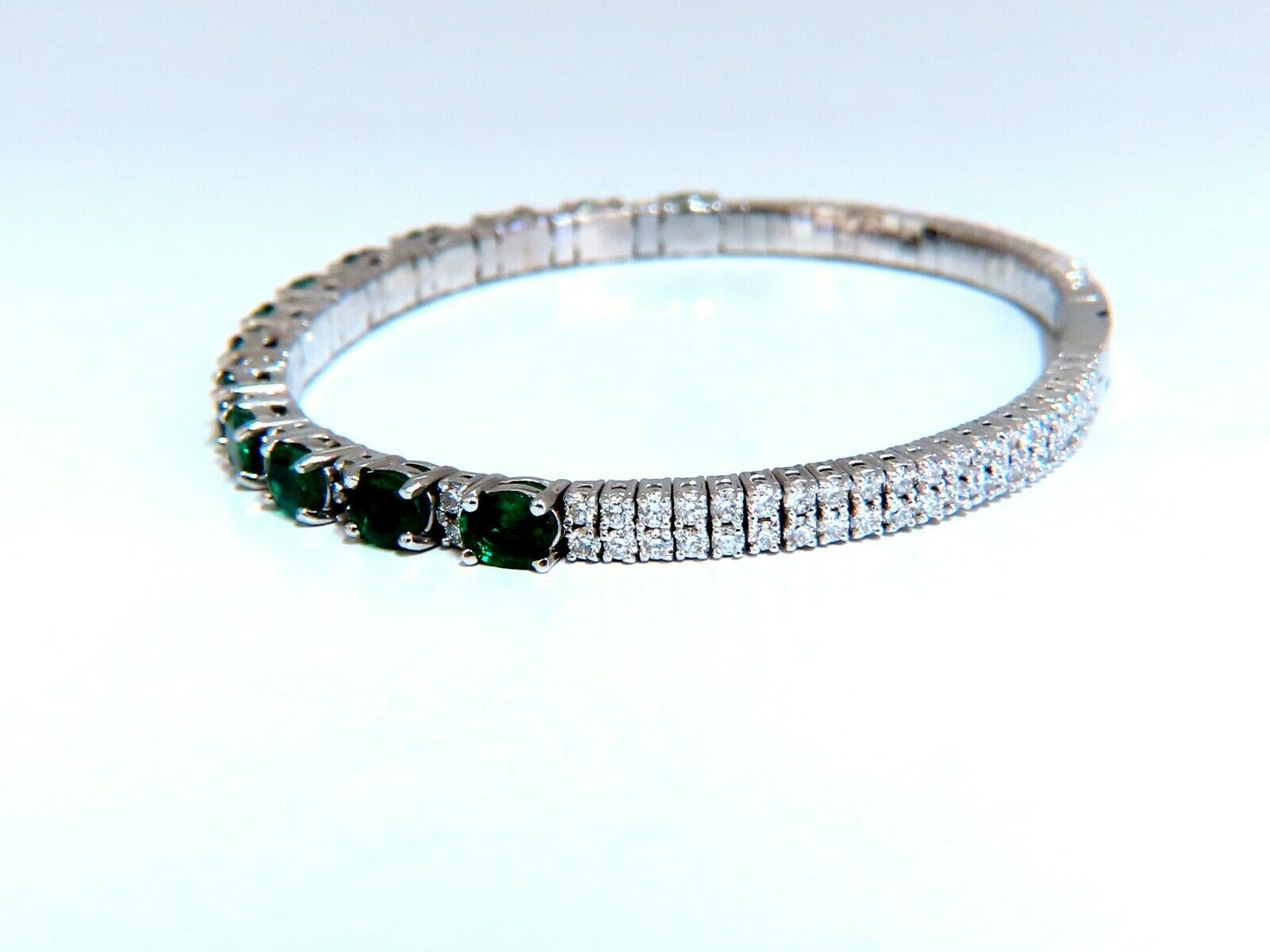 7ct Natural Emerald & Diamond Bangle Bracelet in 14K White Gold - Elegant Jewelry for Weddings, Anniversaries & Special Occasions