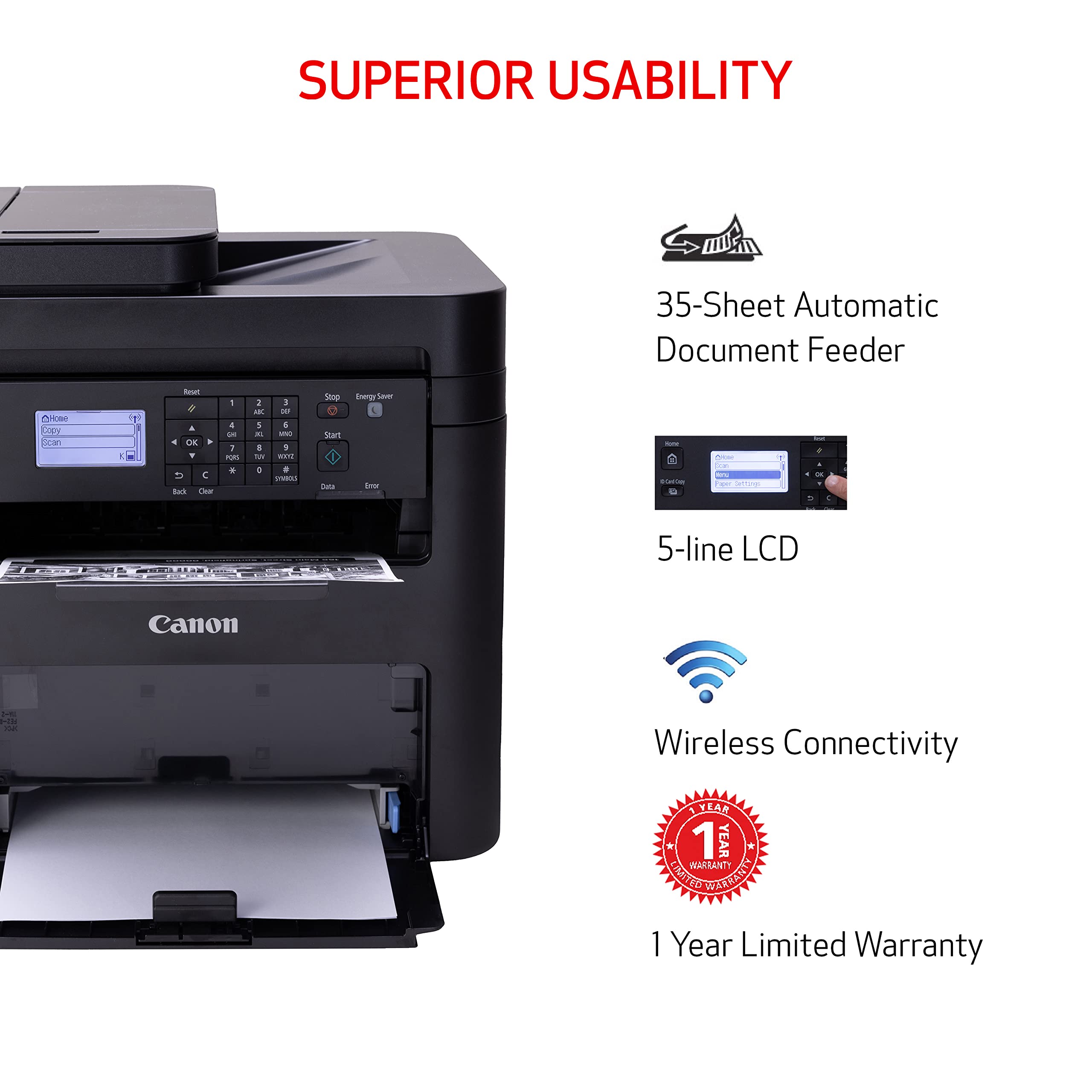 Canon imageCLASS MF273dw Wireless Monochrome Laser Printer - All-in-One Scanner, Copier, Fax with Auto Document Feeder | 30 PPM Fast Printing | 1-Year Warranty | Ideal for Home Office & Small Business Document Printing