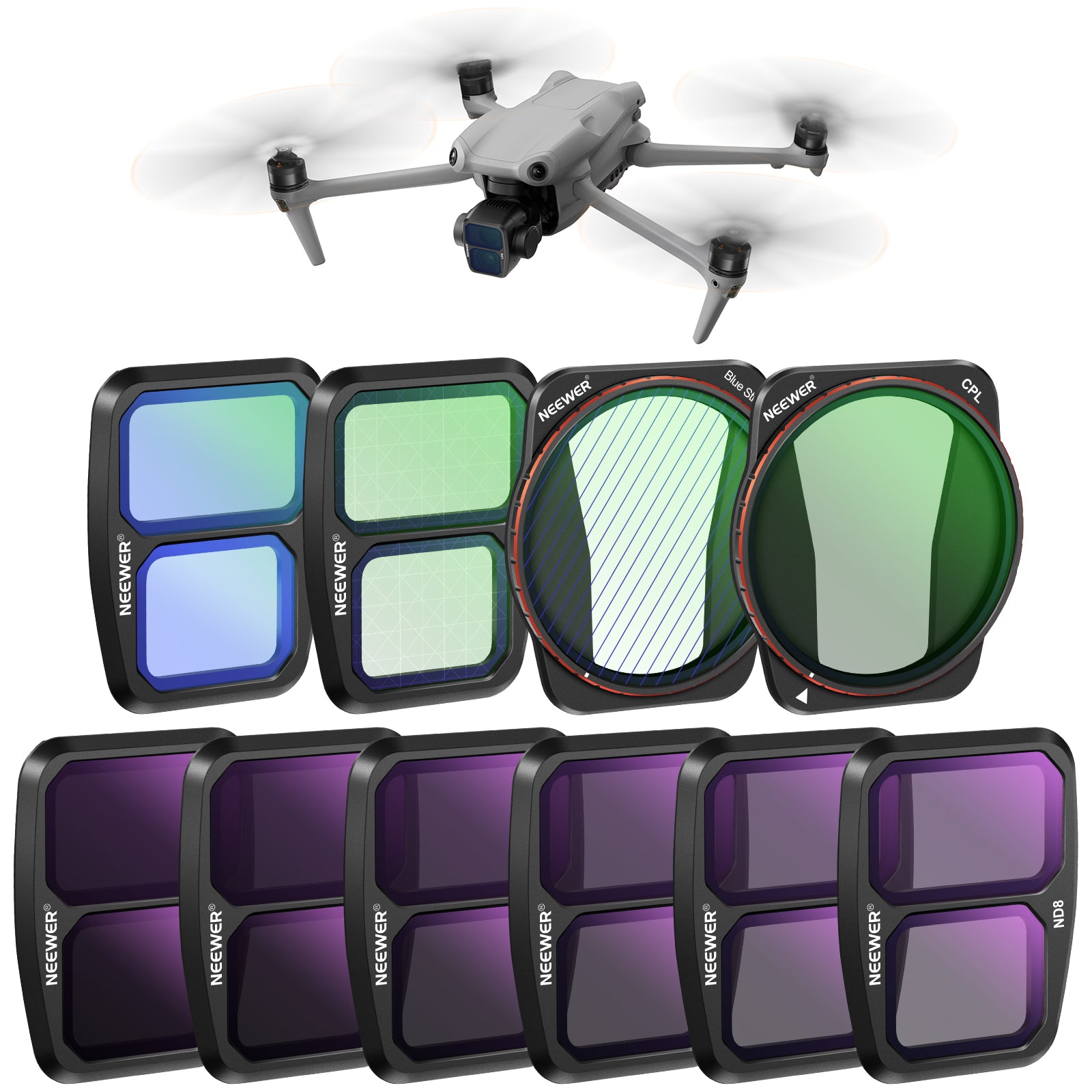 NEEWER ND & Effect Filter Set for DJI Air 3 Drone - 6-Pack Neutral Density & Polarizing Lens Kit for Aerial Photography & Videography - Perfect for Sunny Days, Water Reflections & Landscape Shots