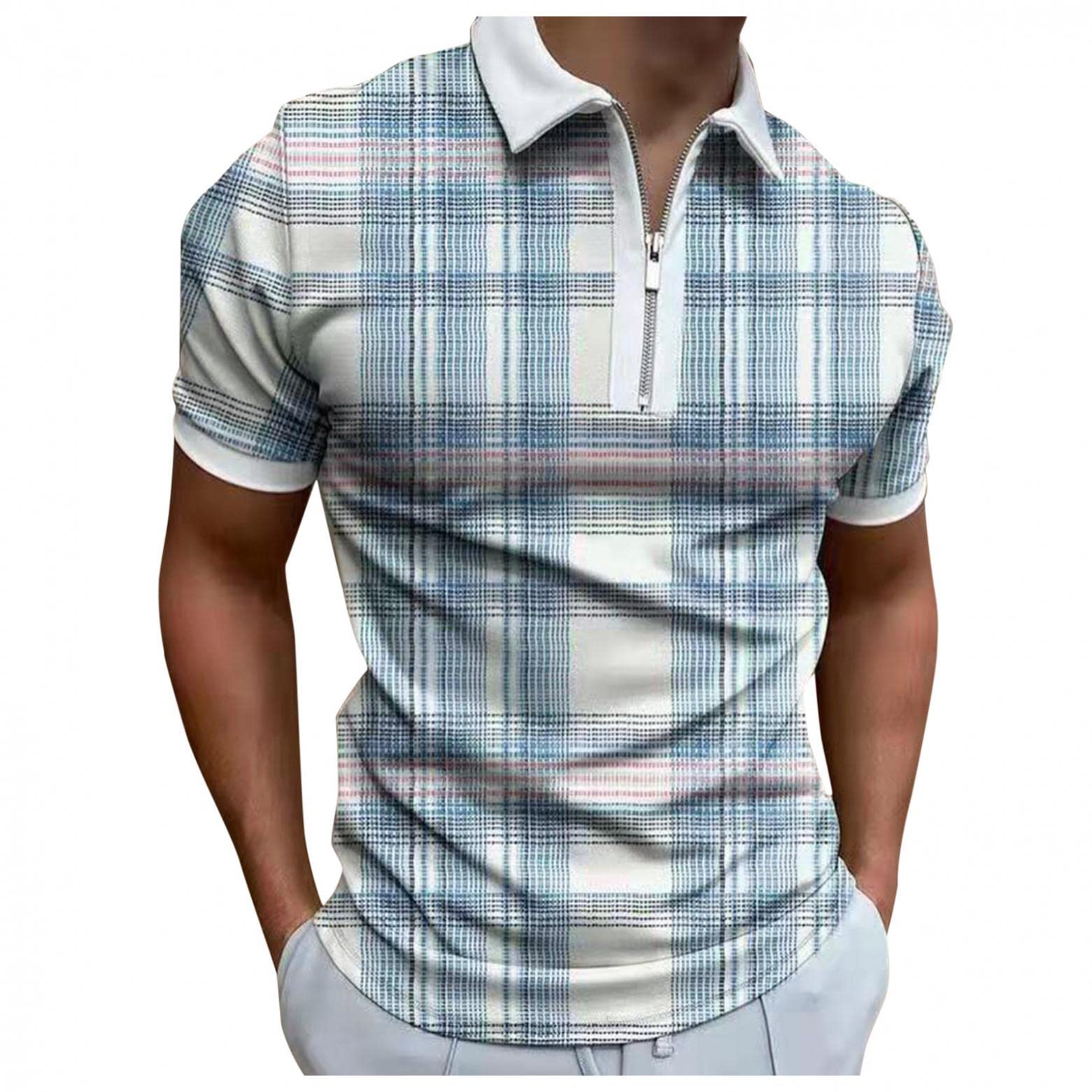 NOLDARES Men's Casual Polo Shirts - Slim Fit Short Sleeve Zipper Lapel T-Shirt with Color Block Design | Perfect for Office, Golf & Summer Outings