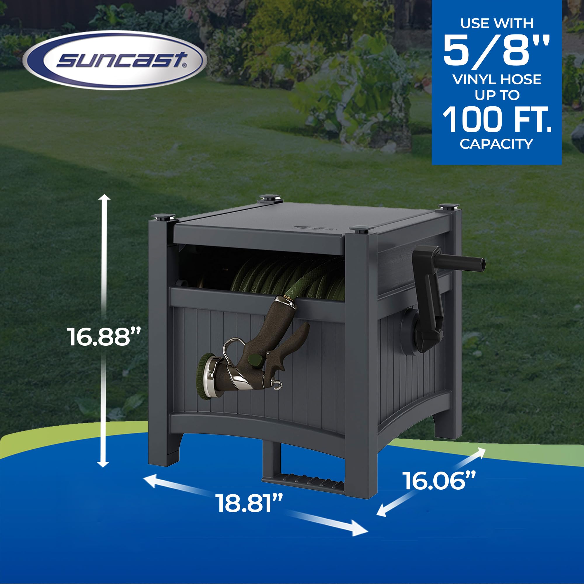 Suncast Hideaway Garden Hose Reel - 100' Capacity for 5/8