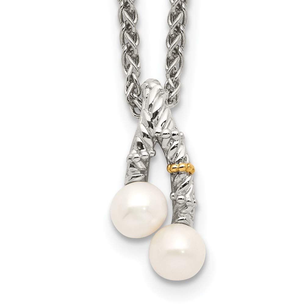 14K Gold & Sterling Silver Two-Tone Pearl Slide Chain Necklace - Elegant Jewelry for Women, Perfect for Weddings, Parties & Everyday Wear