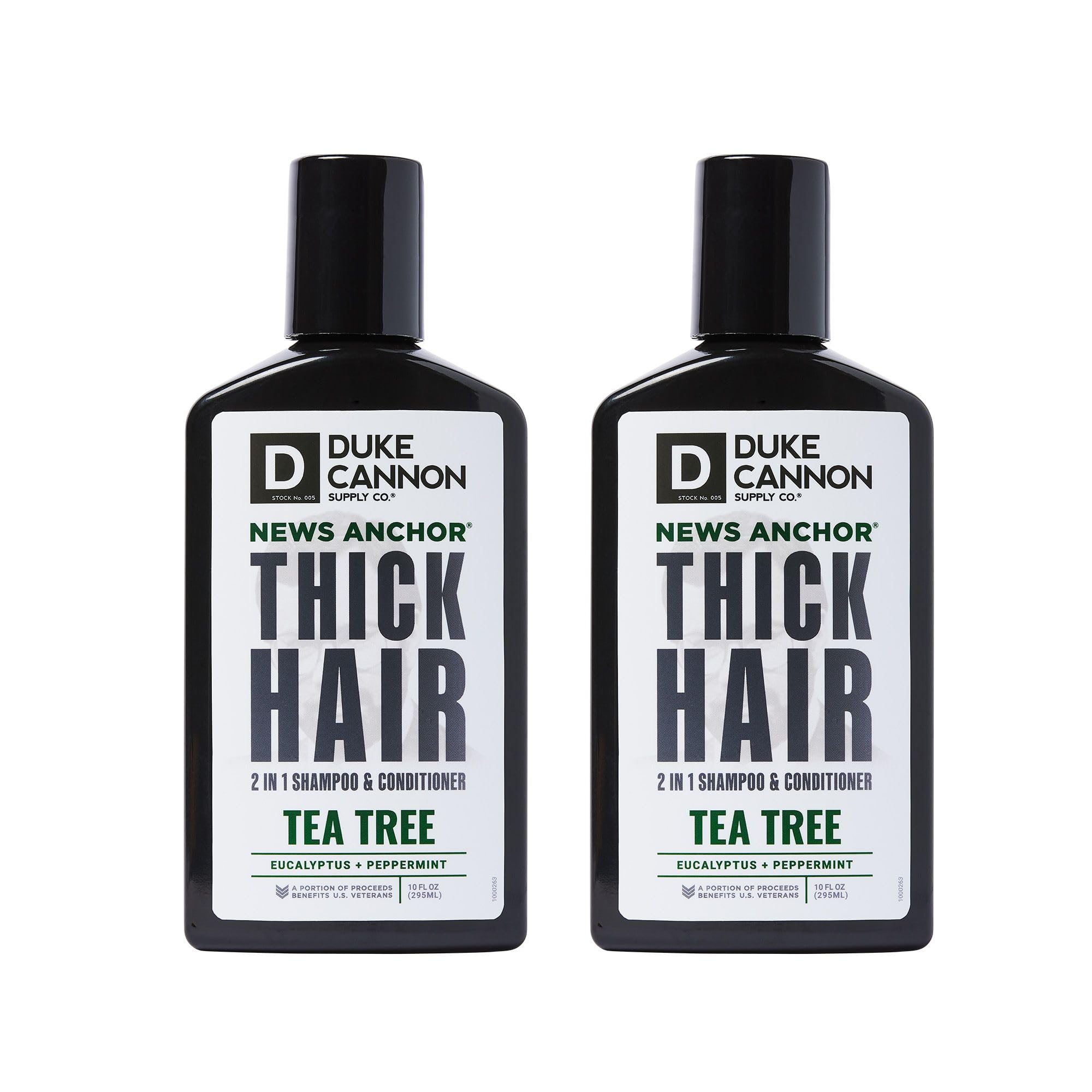Duke Cannon News Anchor 2-in-1 Shampoo & Conditioner Bar - Tea Tree & Peppermint Scent, Rice & Barley Protein for Stronger Hair, 10 oz (2-Pack) - Refreshing Hair Wash for Men, Perfect for Gym, Travel & Daily Use