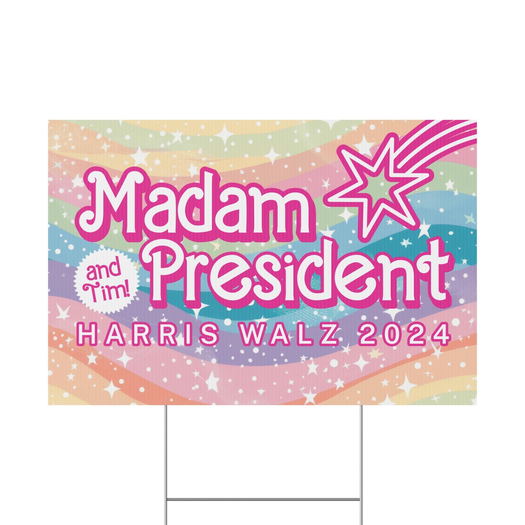 Kamala Harris & Tim Walz 2024 Election Yard Sign - Rainbow Madam President Harris Walz Campaign Sign - Vote Sign for Lawn, Garden & Political Events