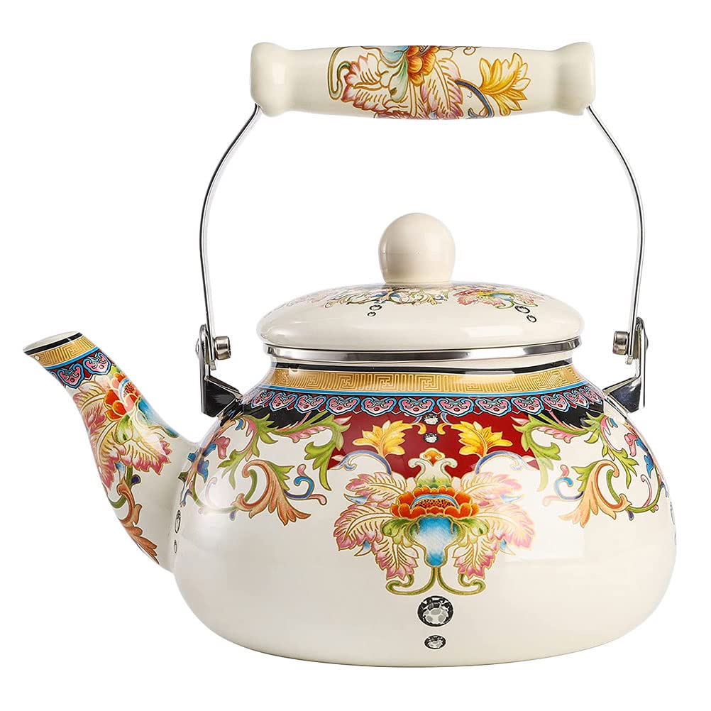 Angoily Enamel Whistling Tea Kettle - 1.5L Stovetop Safe Coffee & Tea Pot, Food Grade Kitchen Kettle for Gas & Electric Stoves - Perfect for Home Brewing, Camping & Office Use