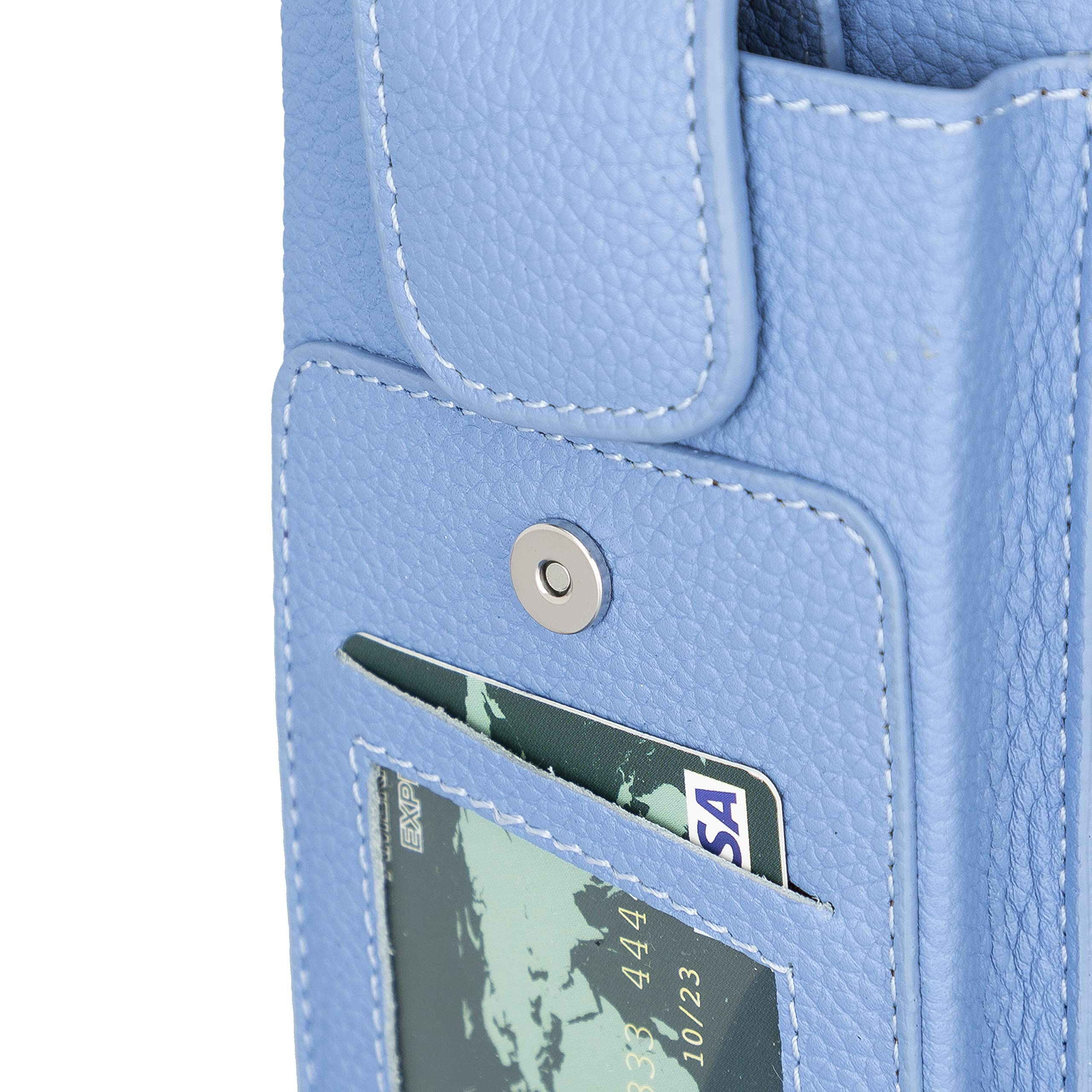 Crossbody Phone Case for iPhone 15 Pro Max & Samsung S24 - Light Blue Shoulder Strap Wallet Case | Hands-Free Convenience for Travel, Shopping & Outdoor Activities