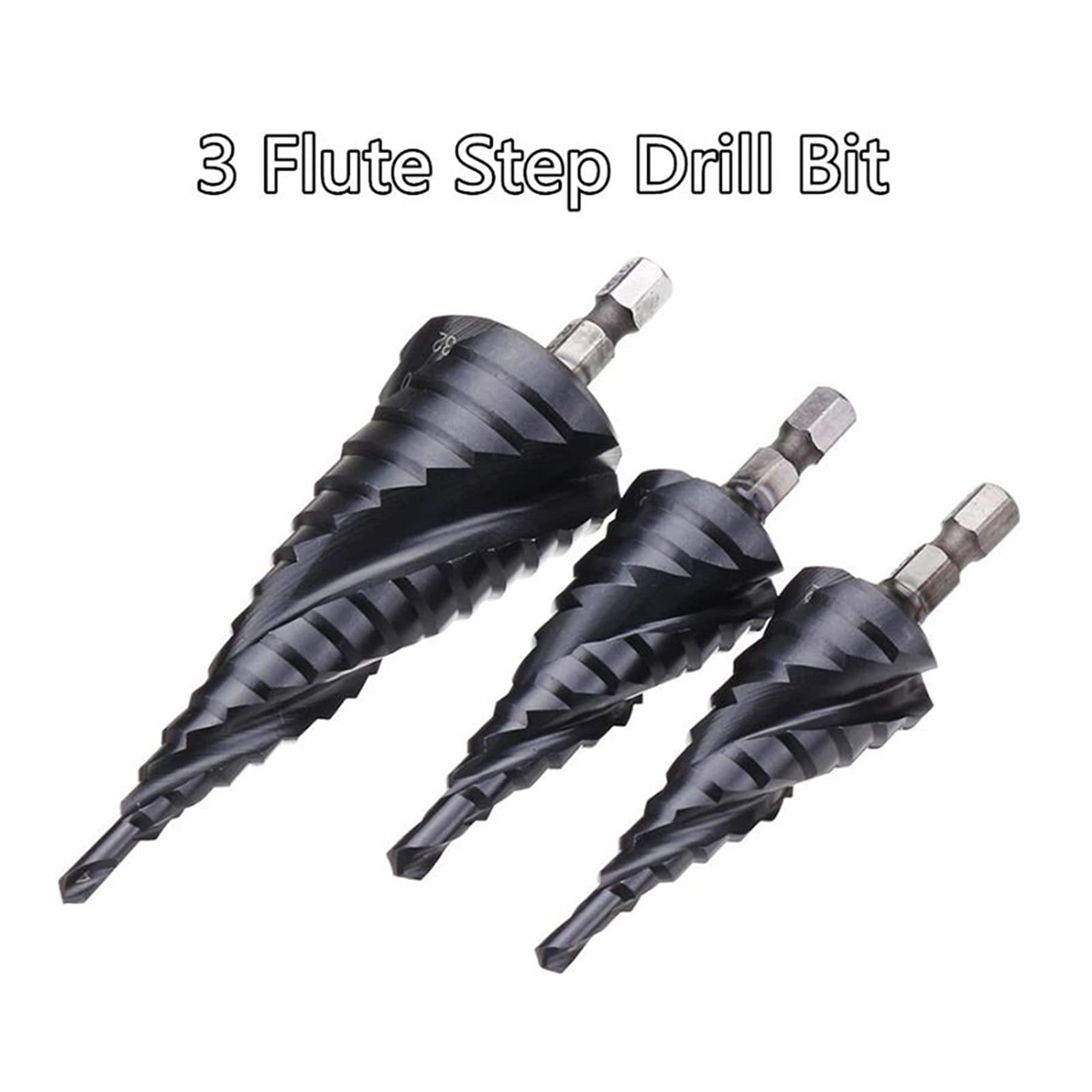 Upgraded 3-Edge Titanium Aluminum Nitride (TiAlN) Coated Step Drill Bit Set - HRC89 Hardness M35 Cobalt Steel with 1/4