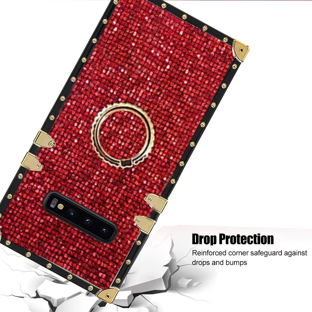 Luxury Bling Glitter Sparkle Cute Gold Corner Soft Shock-Absorption Phone Case for Samsung Galaxy S8 Plus with Strap - Red | Perfect for Parties, Travel & Everyday Protection