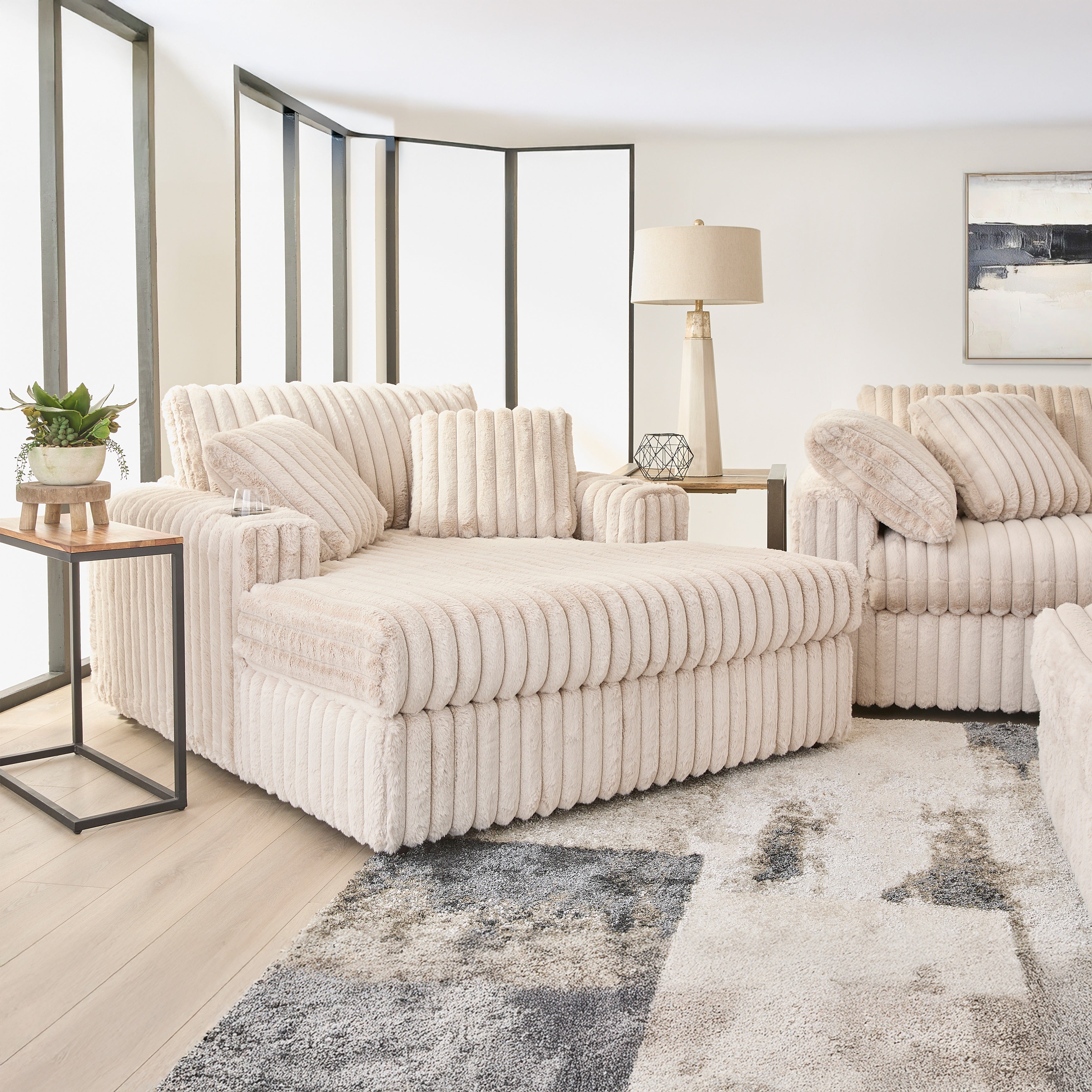 Roundhill Furniture Belvoir Oversized Cuddle Chaise with Cup Holders - Plush Comfort for Living Rooms, Bedrooms & Home Theaters - Perfect for Lounging, Relaxing and Movie Nights
