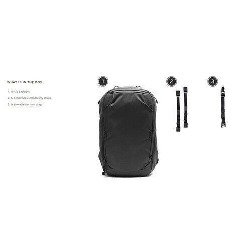 Peak Design 45L Travel Backpack - Waterproof Hiking Backpack for Men & Women - Durable Carry-On Backpack for Air Travel, Camping & Outdoor Adventures (Black)