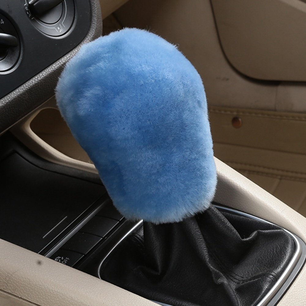 Dotesy 3-Piece Genuine Sheepskin Steering Wheel Cover Set with Gear Shift & Handbrake Cover - Universal Fit for 15