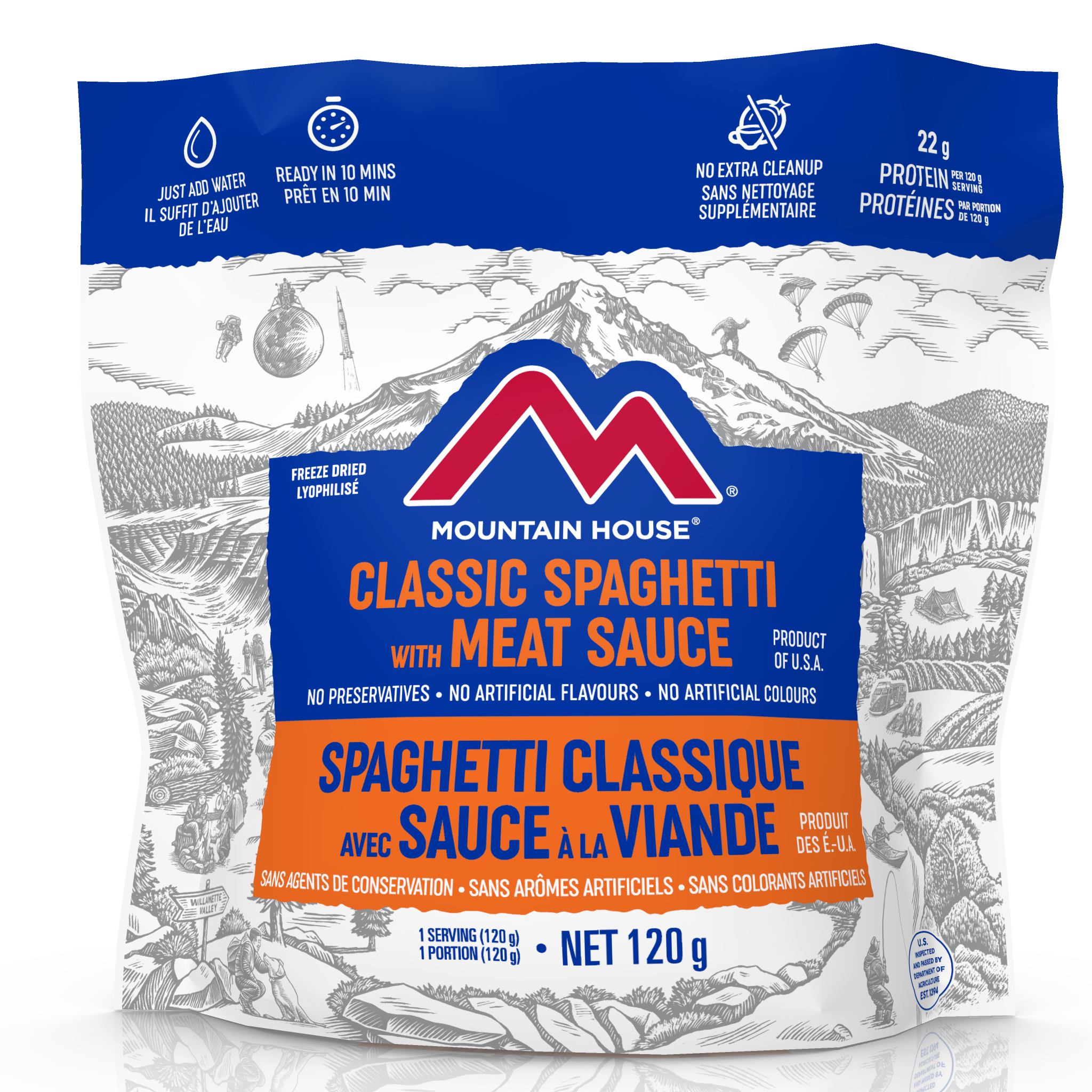 Mountain House Spaghetti with Meat Sauce - Freeze Dried Backpacking & Camping Food - Lightweight Emergency Meal - Ready in 10 Minutes (1 Serving Pouch) | Perfect for Hiking, Survival Kits & Outdoor Adventures