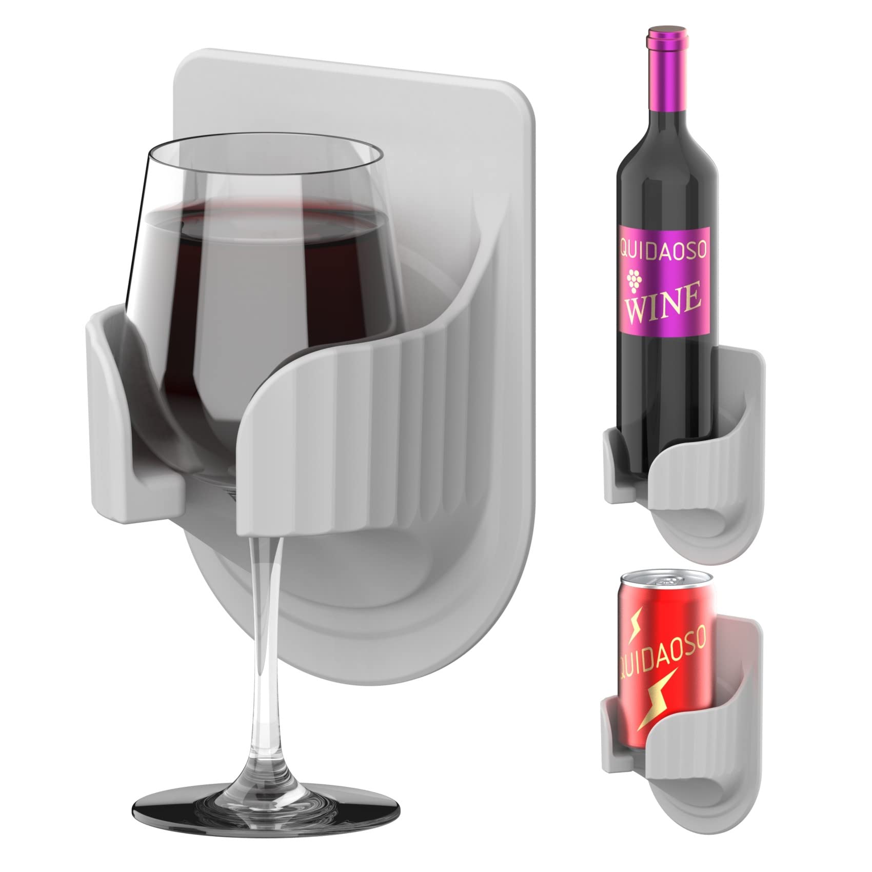 Shower Cup Holder - Wall Mounted Silicone Drink Holder for Wine Glasses, Beer Bottles & Drinks - Multi-Functional Bathroom Accessory for Bathtub, Shower & Poolside - Perfect Gift Idea (Grey)