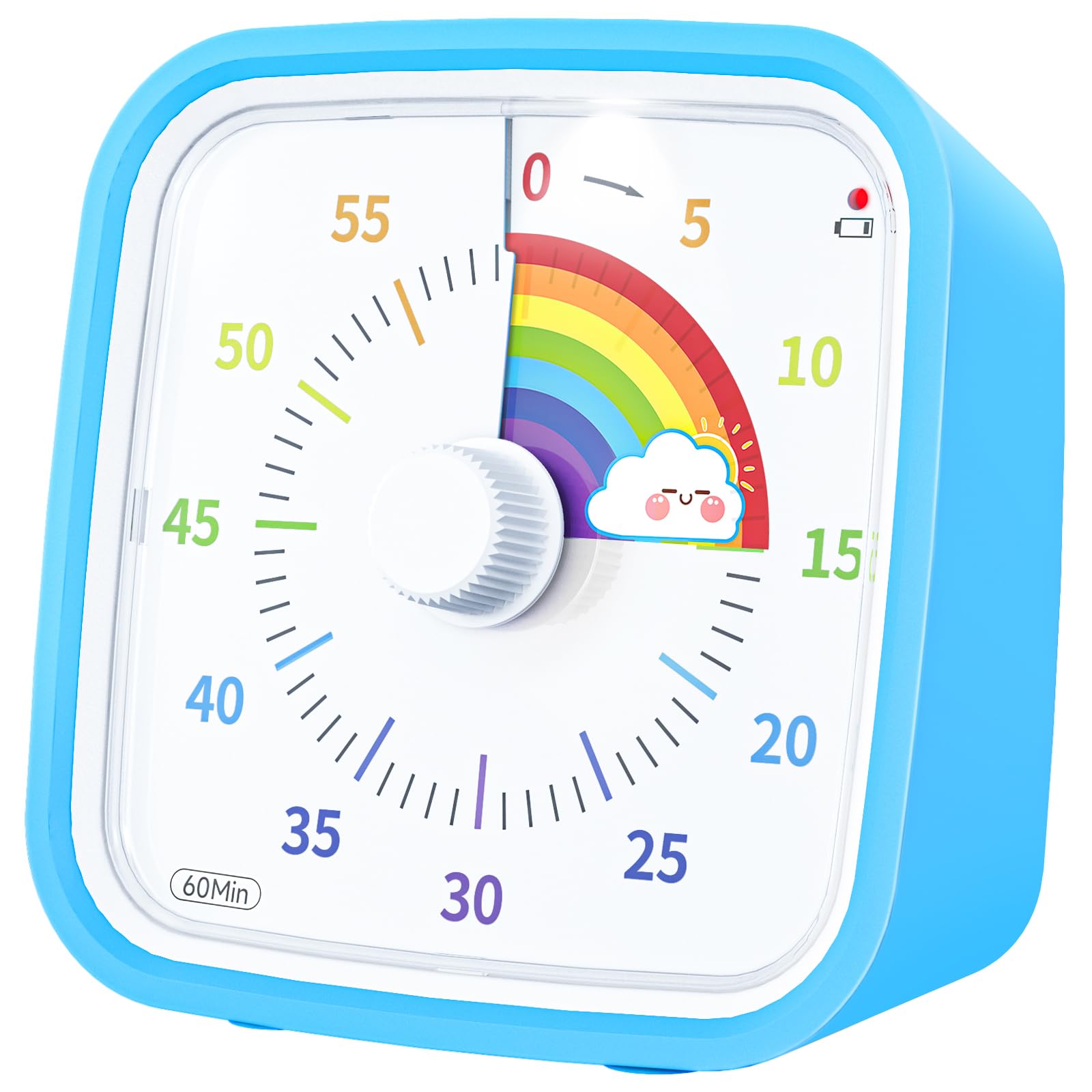 60 Minute Visual Timer with Protective Case - Silent Countdown Clock for Kids & Adults - Time Management Tool for Study, Work, Exercise & Beauty (Blue Rainbow) - Perfect for Classroom, Office & Home Use