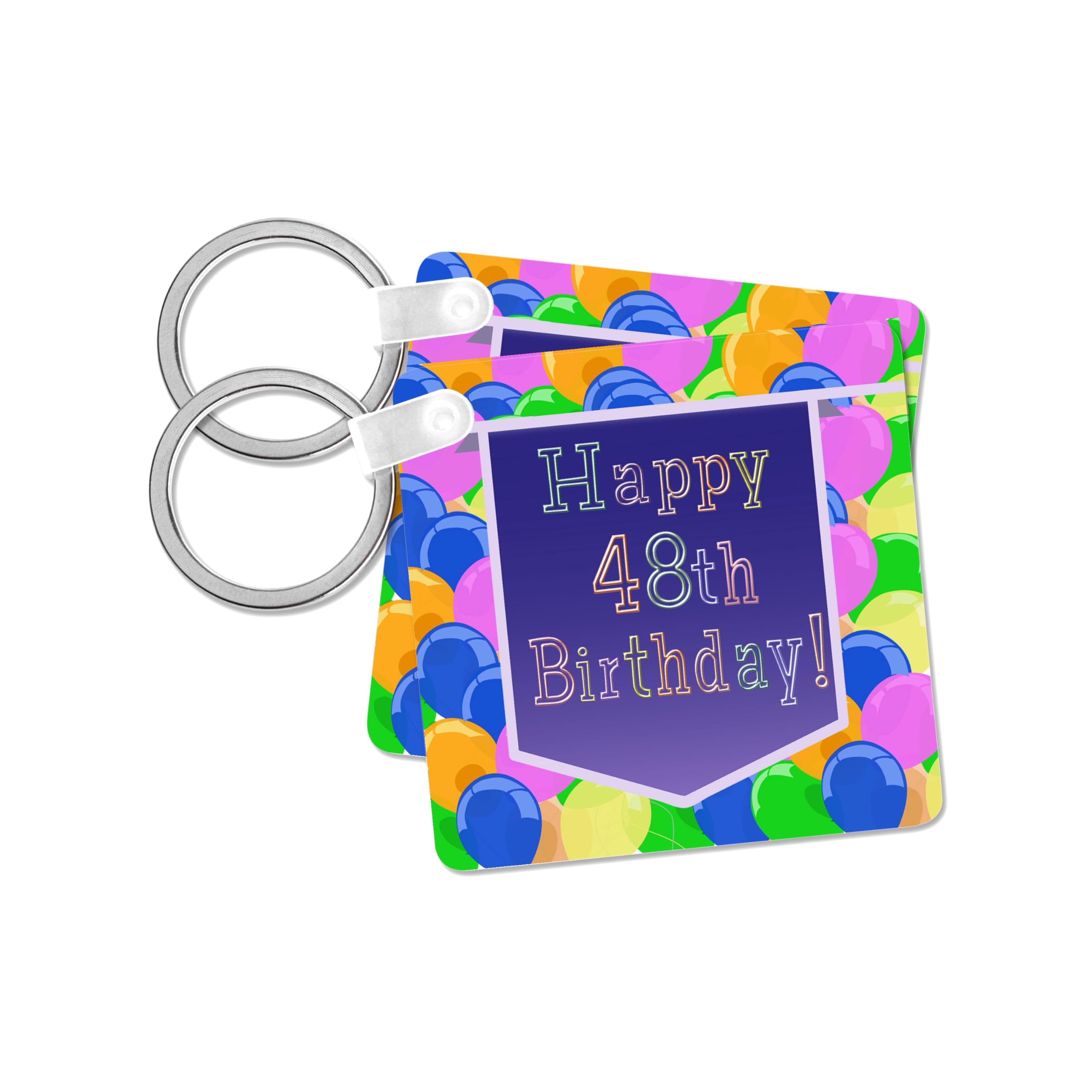 Happy 48th Birthday Purple Balloon Keychain with Banner - Perfect for Birthday Gifts, Party Decorations & Anniversary Celebrations (kc-174830-1)