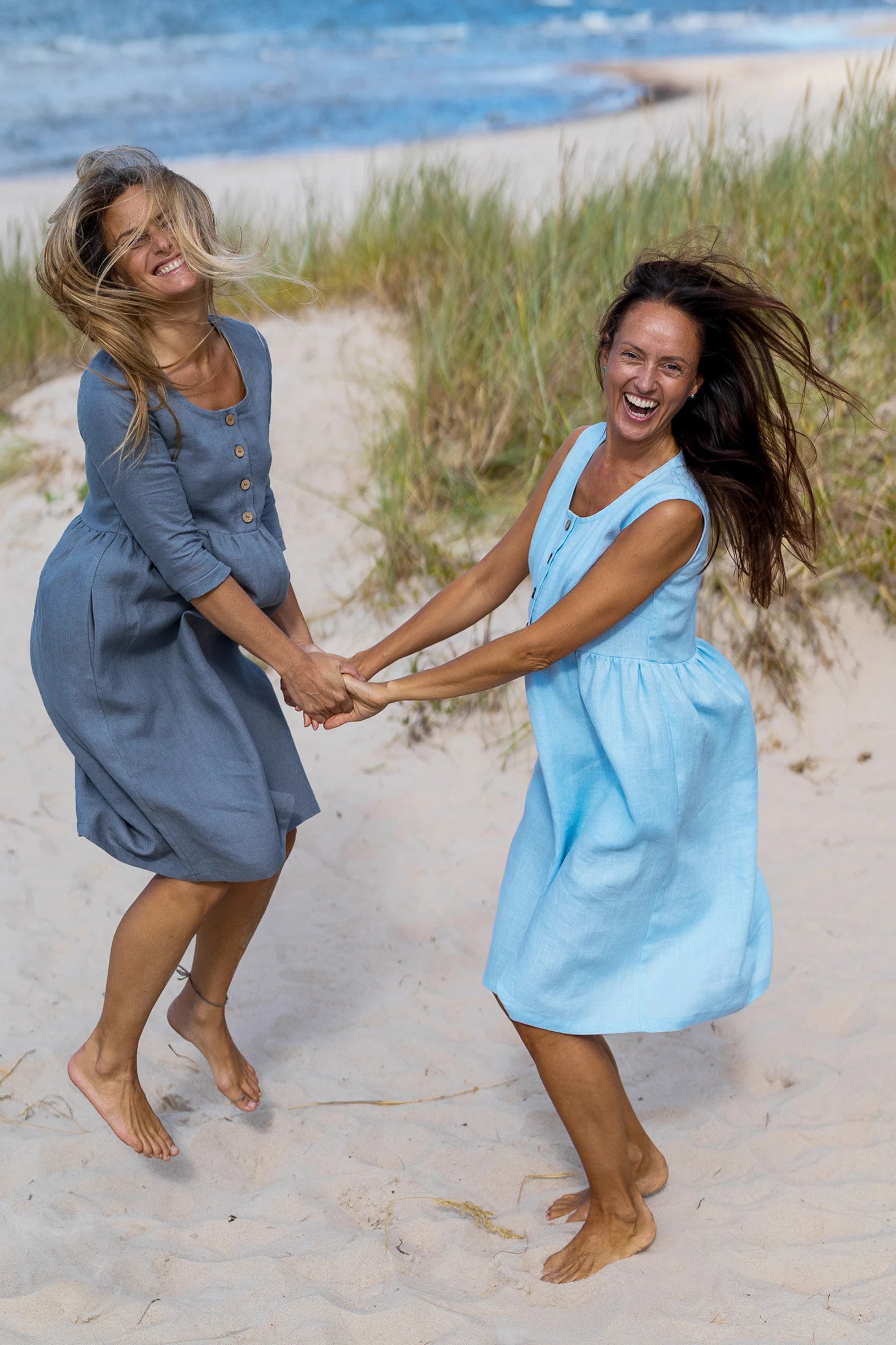 BARBARA Sleeveless Linen Maternity Dress - Sky Blue | Comfortable Summer Pregnancy Outfit for Beach, Brunch & Baby Shower