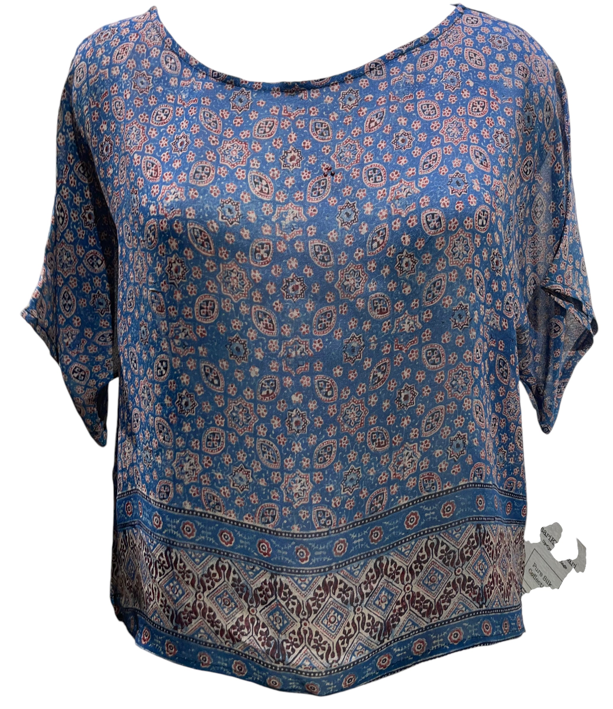 PRG4629 Women's Sheer Avatar Pure Silk Boxy Top Blouse - Elegant Loose Fit Silk Shirt for Casual Wear, Office & Special Occasions