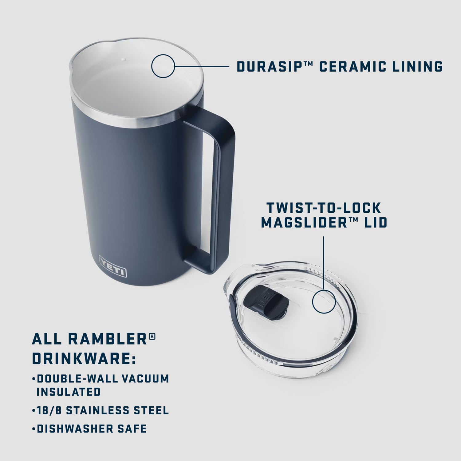YETI Rambler 64 oz Vacuum Insulated Stainless Steel Pitcher with MagSlider Lid - White | Outdoor, Camping, BBQ & Party Drink Dispenser