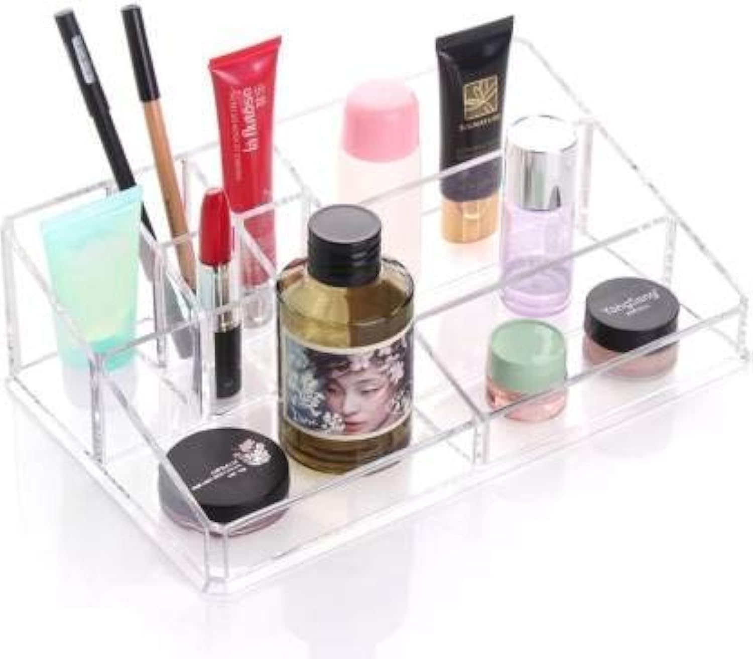 Magnusdeal Clear Acrylic 9-Section Cosmetic & Jewelry Organizer Box - Perfect for Makeup Vanity, Bathroom Counter, and Travel Storage (Transparent)