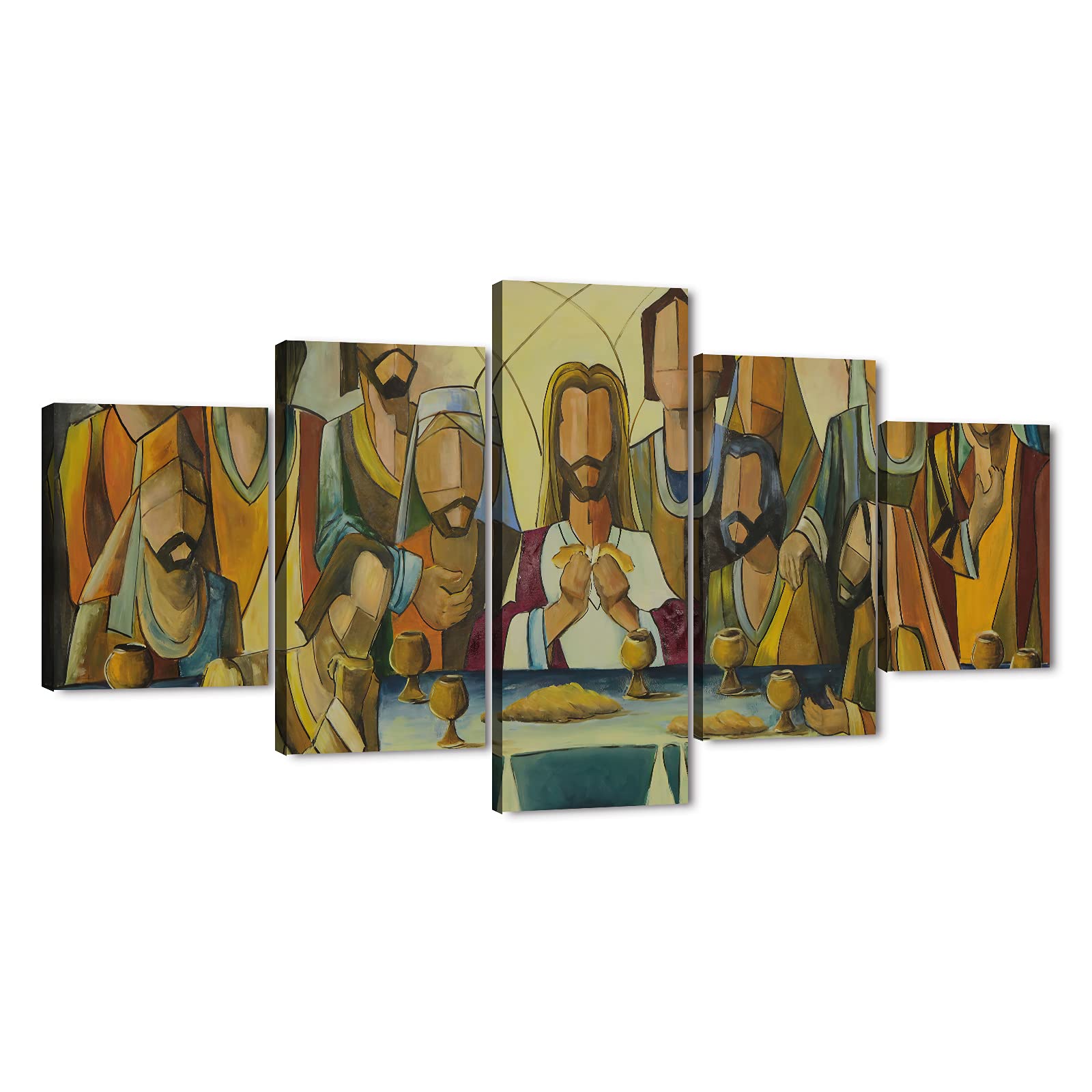 TIMUBA 5-Piece Last Supper Canvas Wall Art Set - Jesus Christ Religious Painting for Dining Room & Living Room Decor (60x32 Inches) - Perfect for Christian Home Decor, Church Wall Art & Gift Ideas