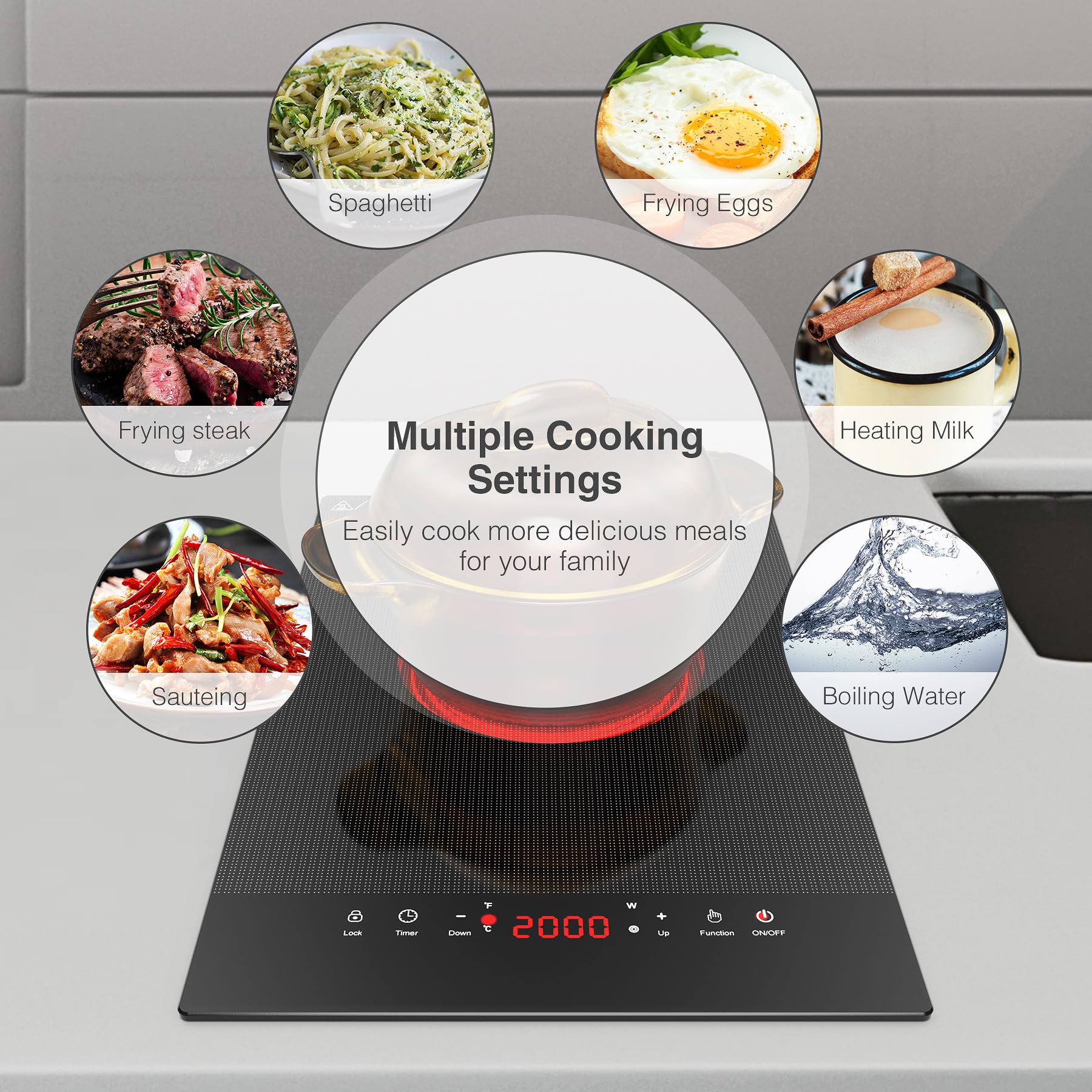 VBGK 2000W Portable Induction Cooktop - 110V Electric Stove Top with LED Touch Control, 9 Power Levels, Child Lock & Timer, Overheat Protection - Perfect for Small Kitchens, Dorms, RVs & Outdoor Cooking