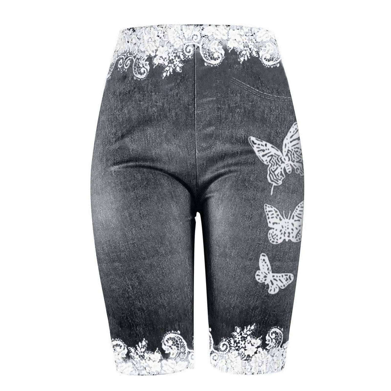 Plus Size Denim Overalls Shorts for Women - Skinny Fit Butterfly Print Jeggings & Faux Pants | Casual Summer Outfits, Streetwear Fashion, Plus Size Comfort
