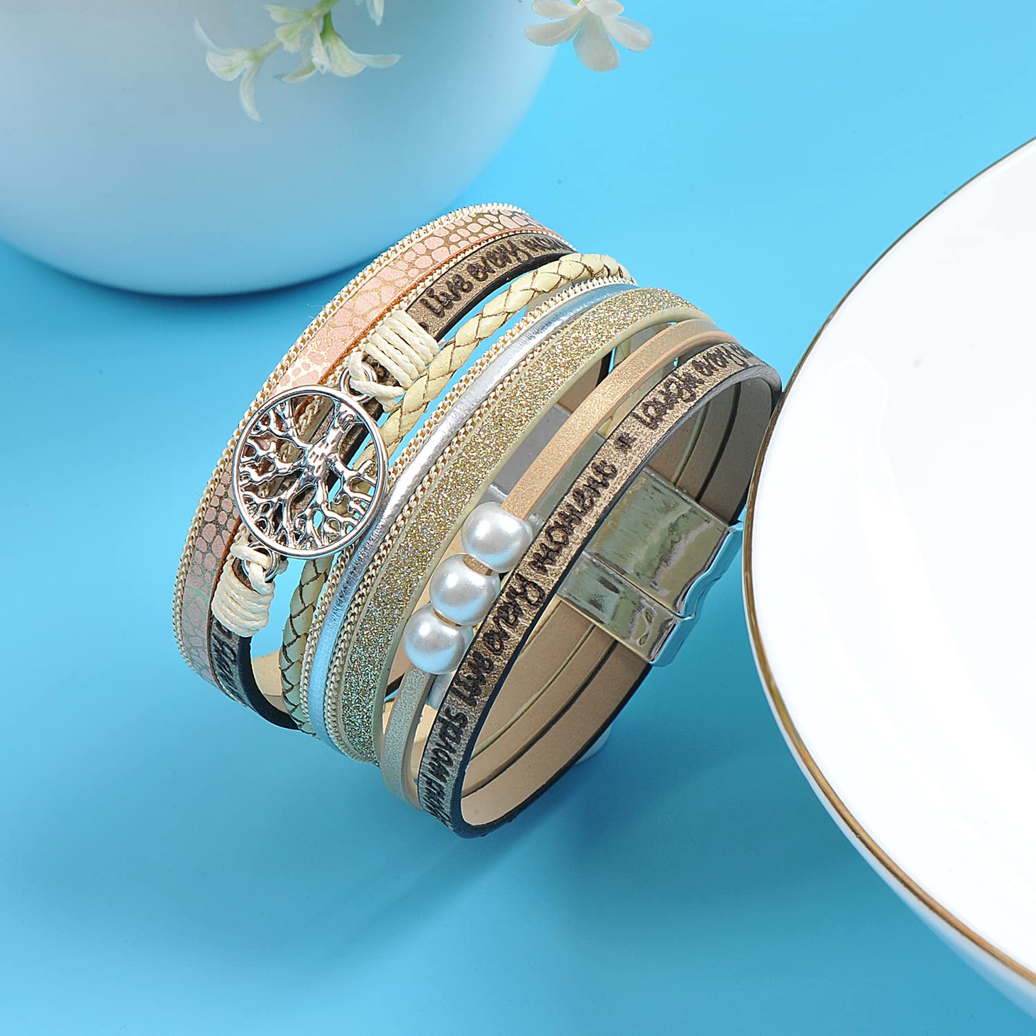 Boho Leather Wrap Bracelet with Crystal Beads - Trendy Layered Magnetic Clasp Jewelry for Women | Perfect for Festival, Yoga, and Everyday Boho Chic Style
