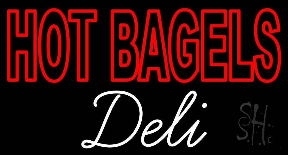 Double Stroke Hot Bagels Deli LED Neon Sign 13x24 Inches - Black Square Cut Acrylic Backing with Dimmer | Bright Premium Indoor Restaurant Decor for Windows, Walls & Coffee Shop Displays