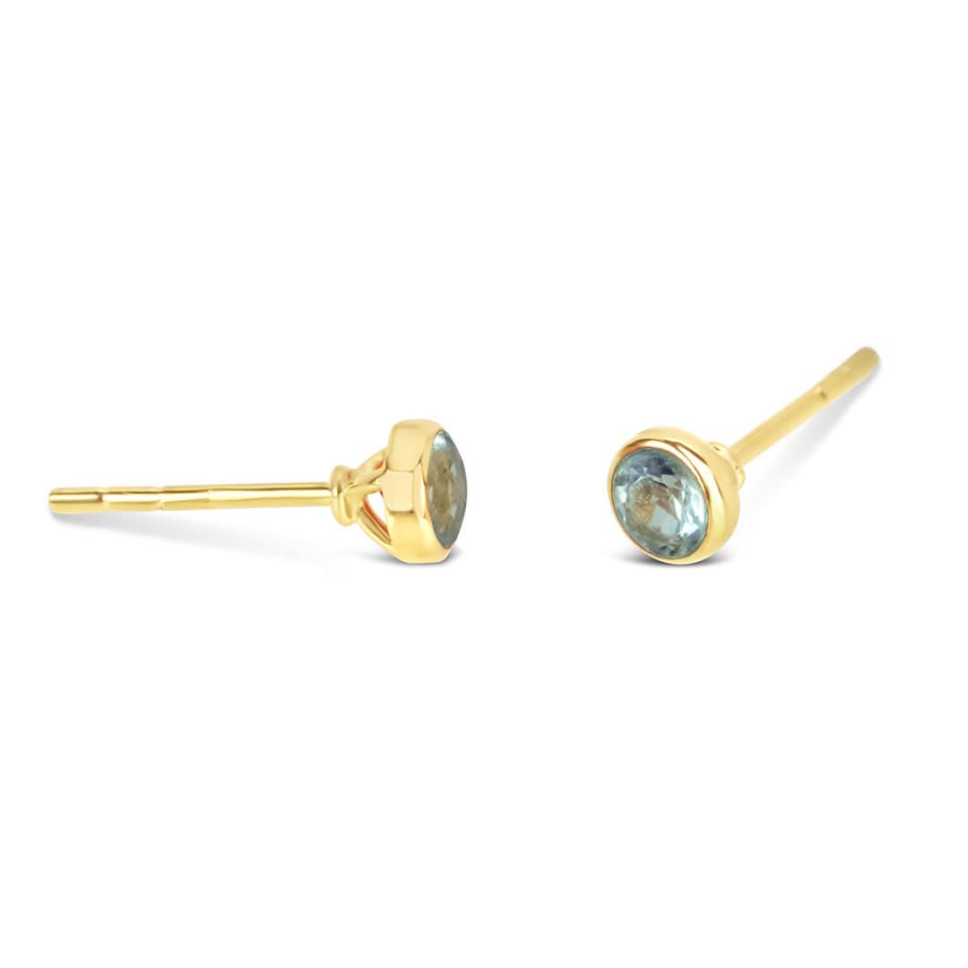 Blue Topaz Mini Stud Earrings 14K Gold - Dainty Birthstone Jewelry for Women - Perfect Gift for December Birthdays, Anniversaries & Special Occasions