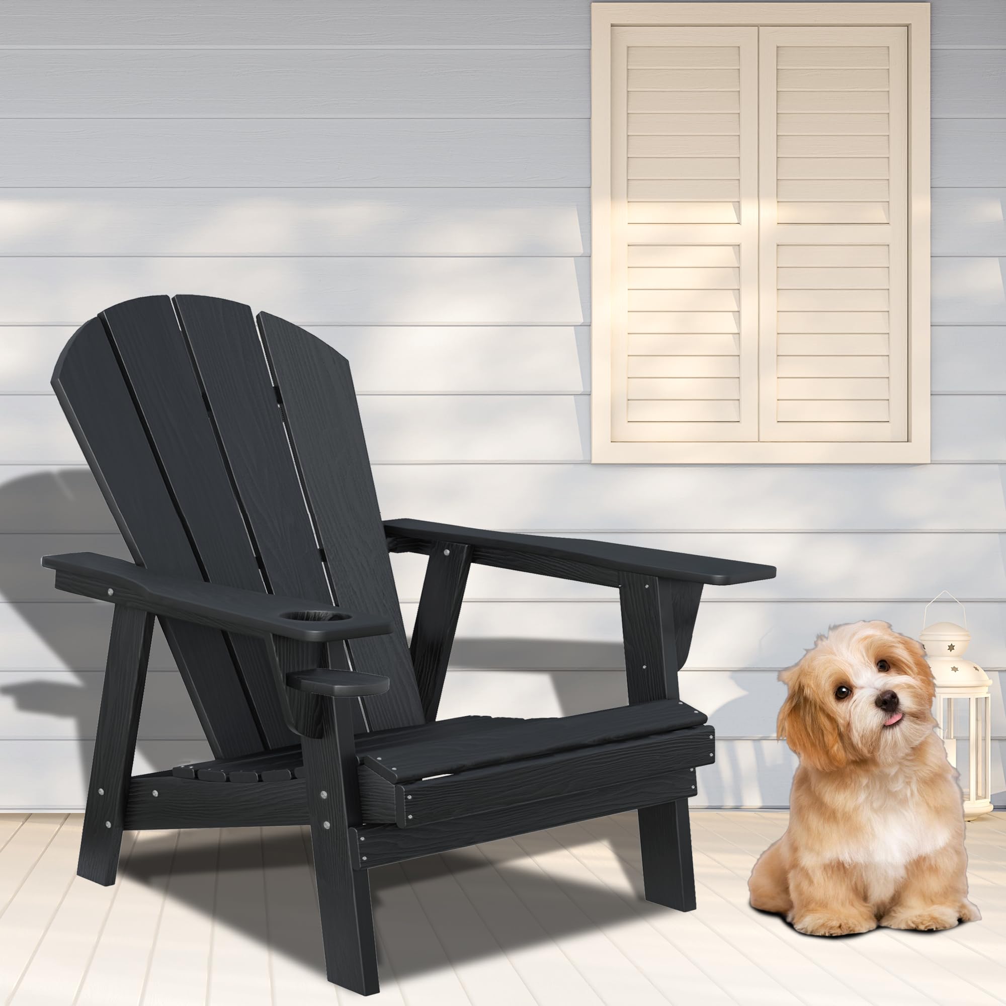 Premium HDPE All-Weather Adirondack Chairs - Heavy Duty Outdoor Patio Furniture for Backyard, Garden & Fire Pit (Black) - Perfect for Relaxing, Camping & Outdoor Gatherings
