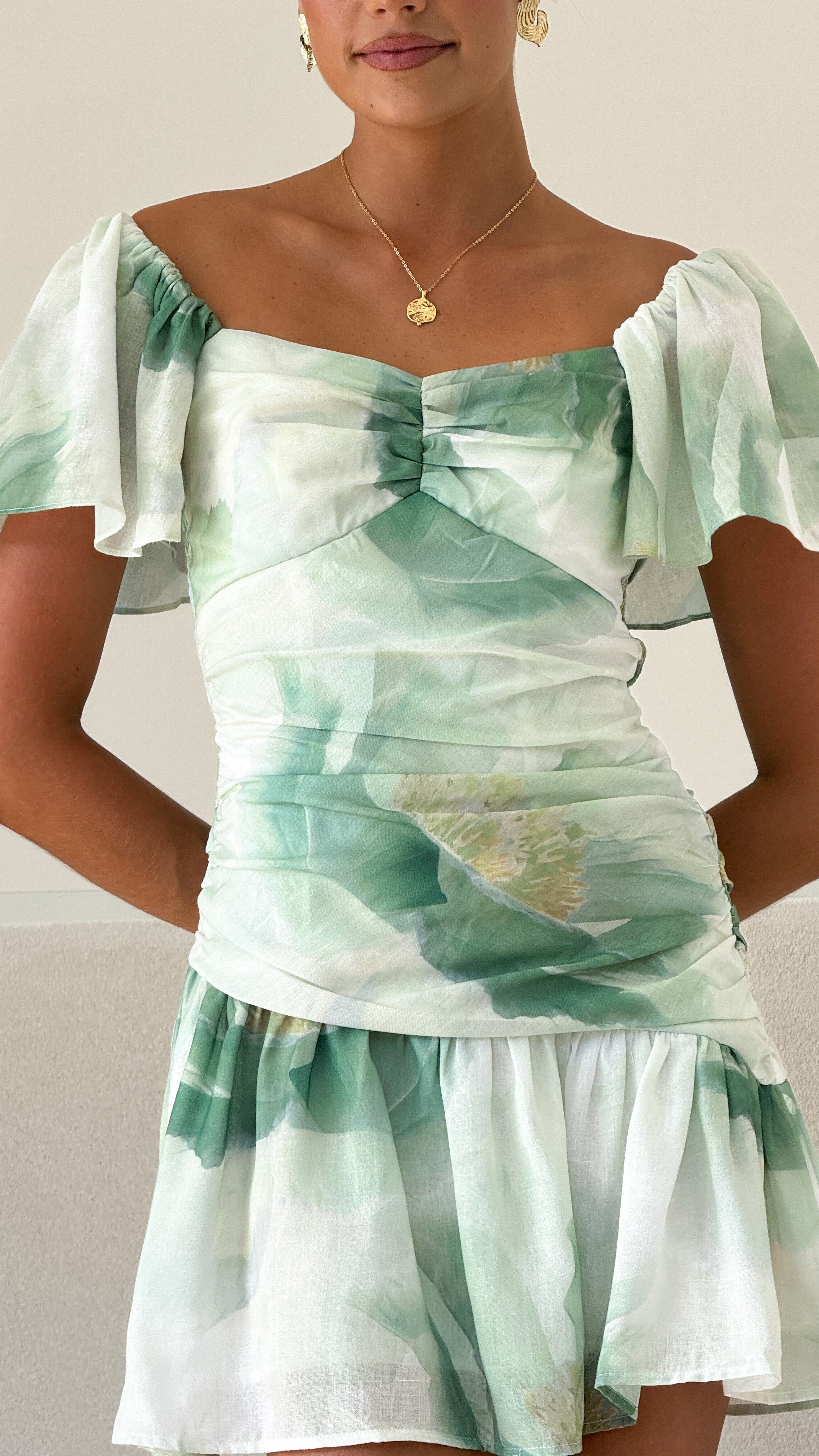 Laury Mini Dress - Green Floral Print Summer Dress for Women | Casual & Party Wear | Perfect for Beach, Vacation & Date Nights