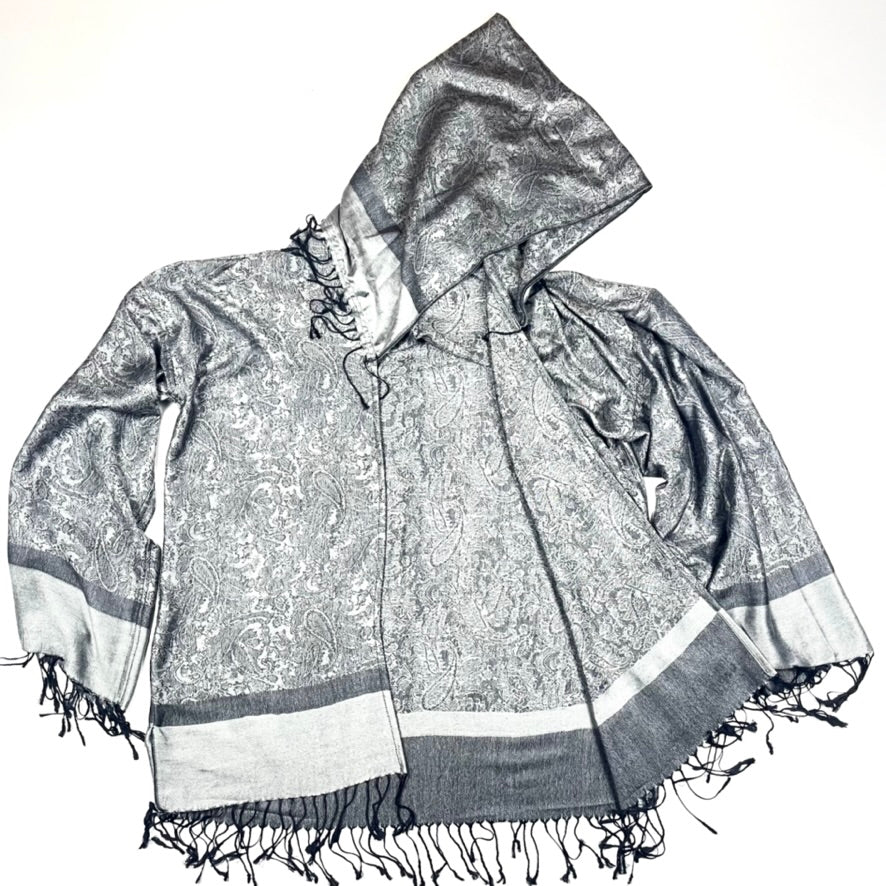 Luxury Pashmina Robe - Soft Grey & Black Plush Bathrobe for Women & Men - Perfect for Spa, Lounge & Relaxation at Home