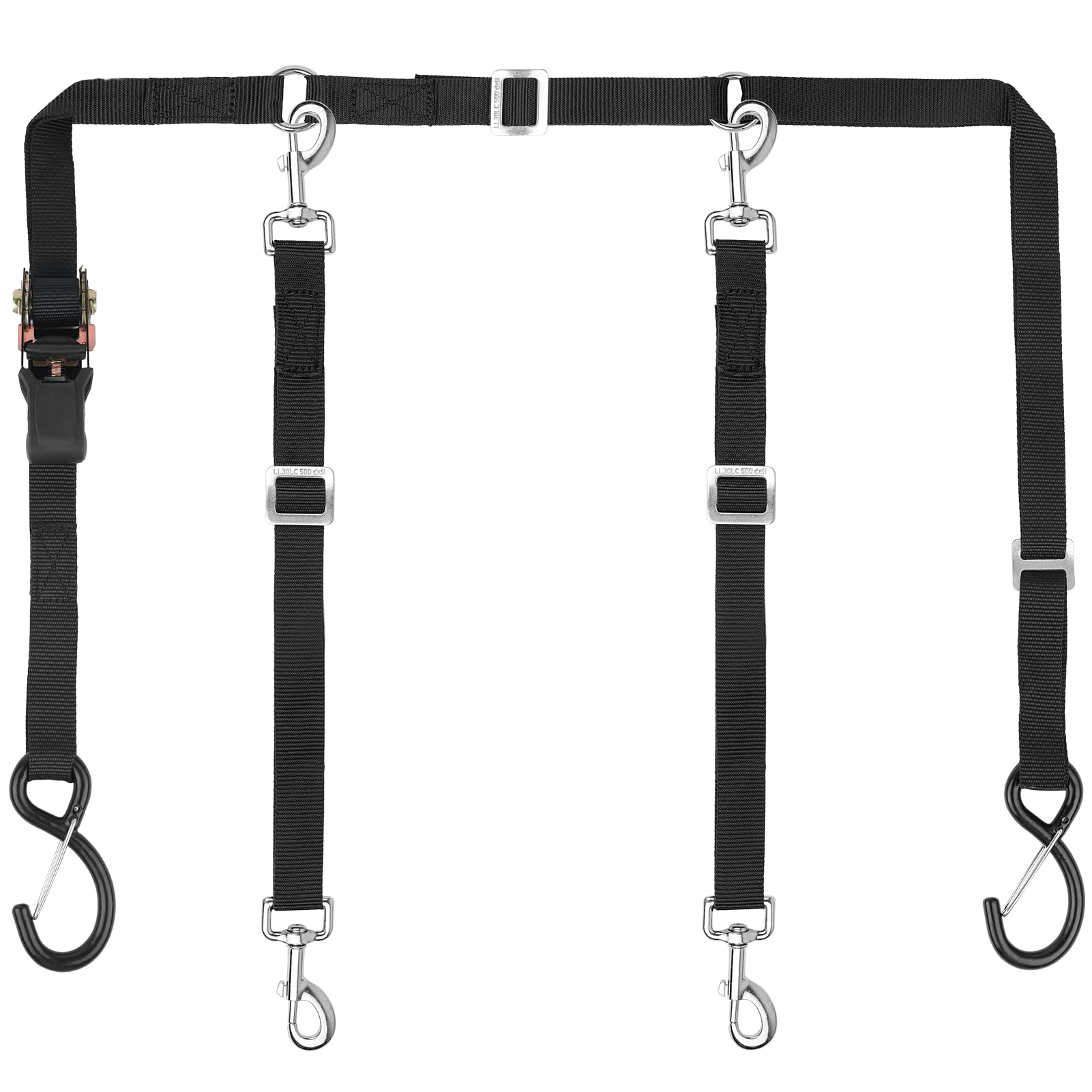 Adjustable Double Dog Truck Bed Leash System - Ratchet Tightening Safety Tether for Two Dogs in Pickup Trucks, SUVs & Cars | Secure Pet Travel Accessory for Road Trips & Outdoor Adventures