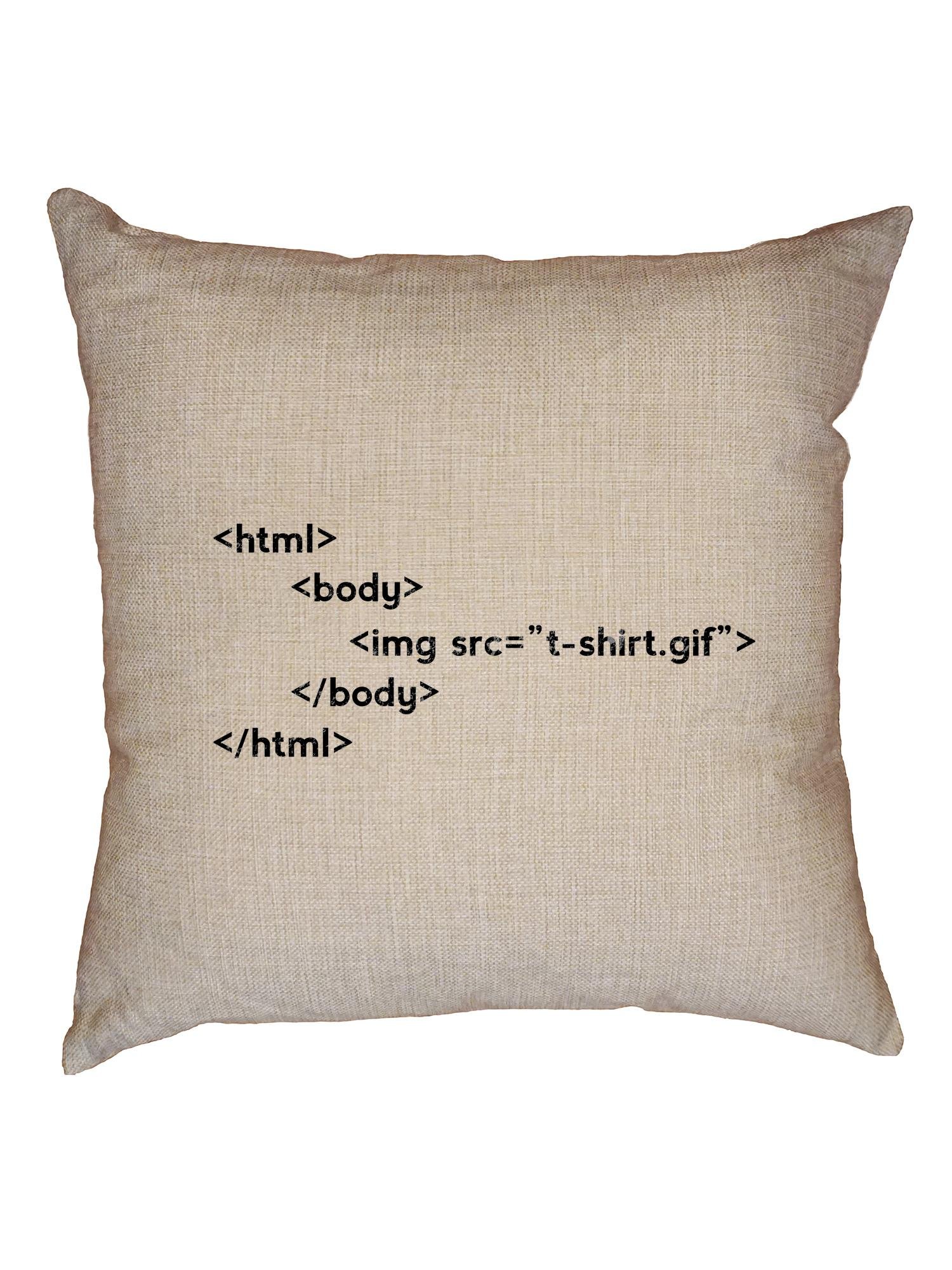 HTML Code Graphic Throw Pillow Cover - Funny Computer Programmer Coder Humor Decorative Linen Cushion Case with Insert - Perfect for Office, Home Decor & Geek Gift