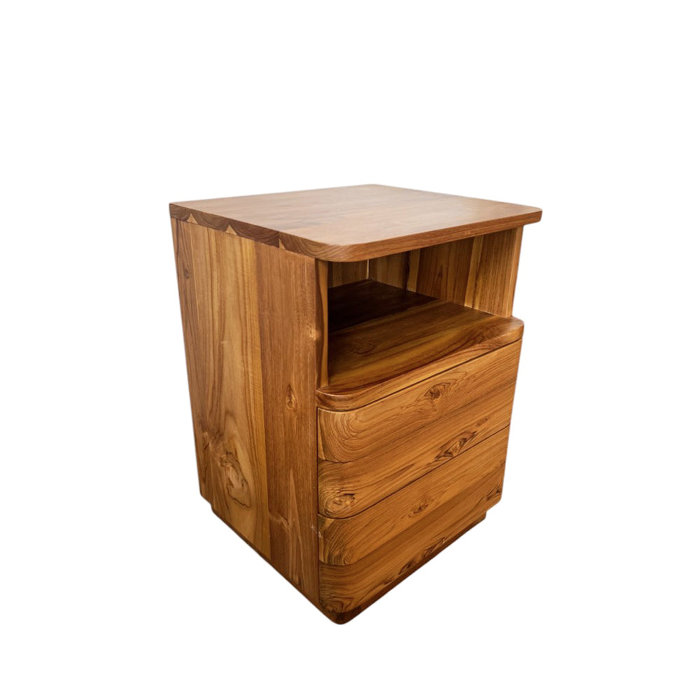 Modern Teak Wood Bedside Table - Nightstand with Storage Shelf for Bedroom, Living Room & Office - Natural Wood Finish, Compact & Stylish Design